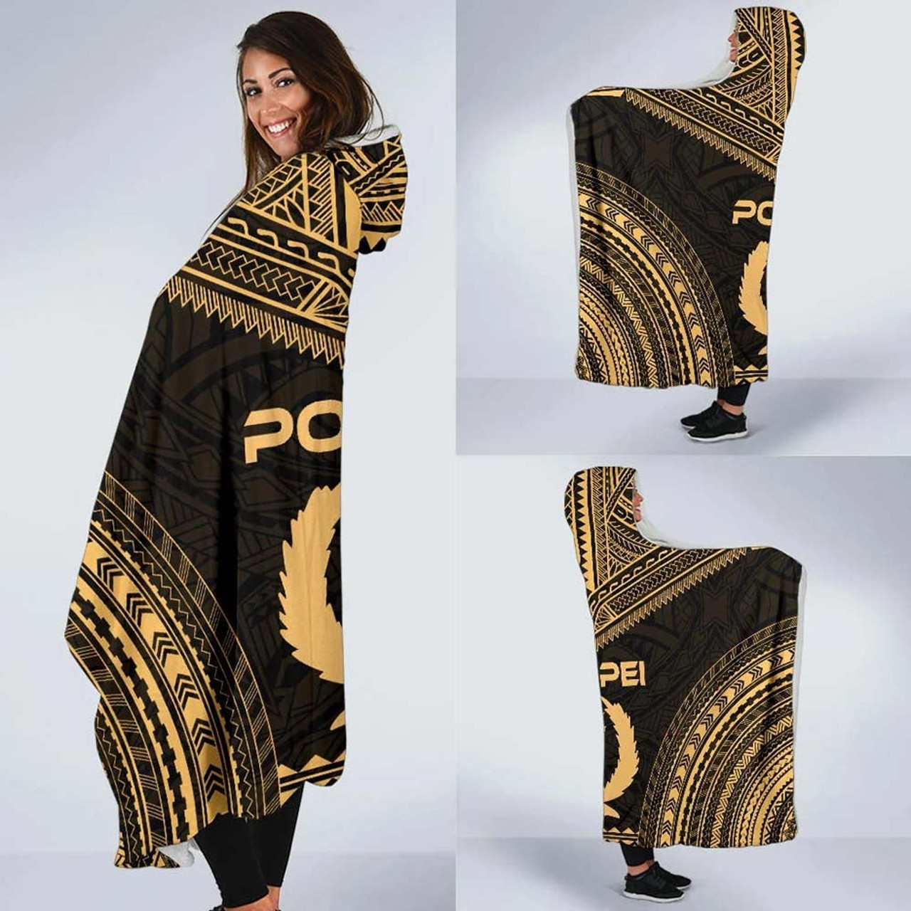 Pohnpei Polynesian Chief Hooded Blanket - Gold Version 2