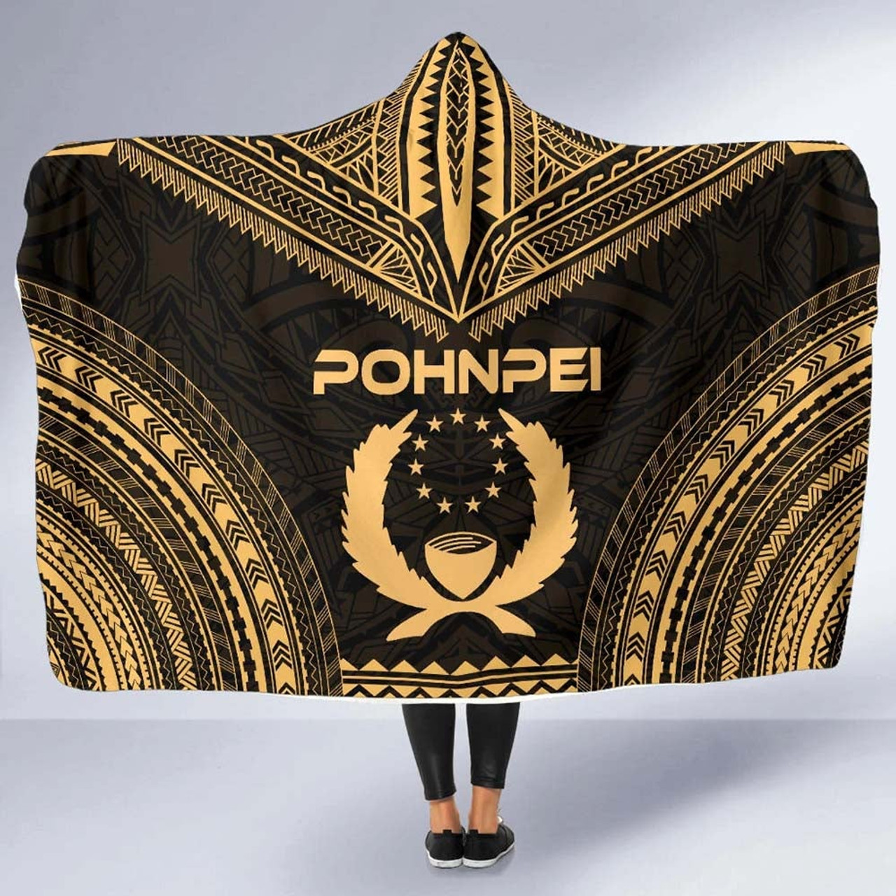 Pohnpei Polynesian Chief Hooded Blanket - Gold Version 5