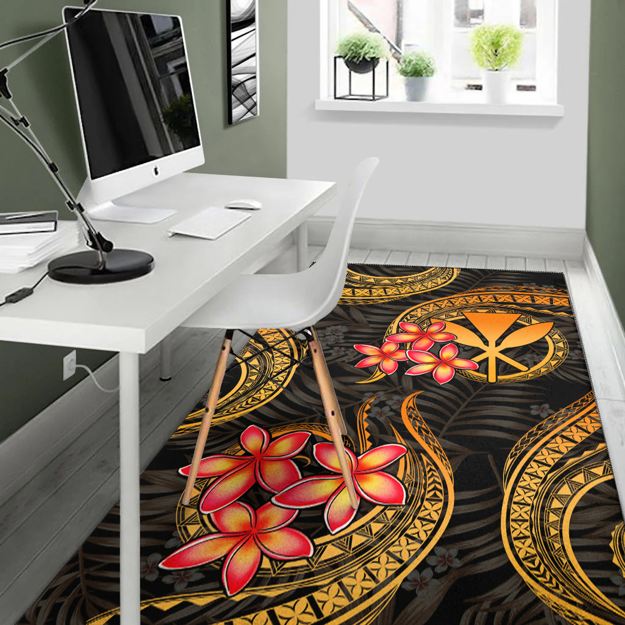 Hawaii Polynesian Area Rug - Gold Plumeria