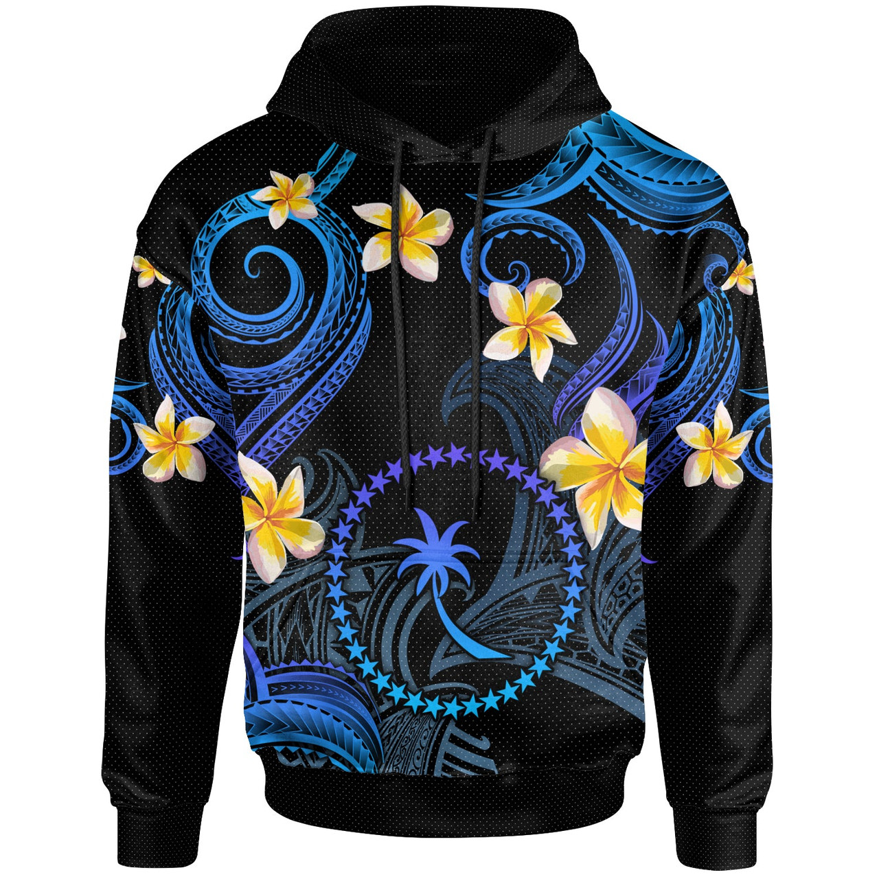 Chuuk Hoodie - Custom Personalised Polynesian Waves with Plumeria Flowers (Blue)