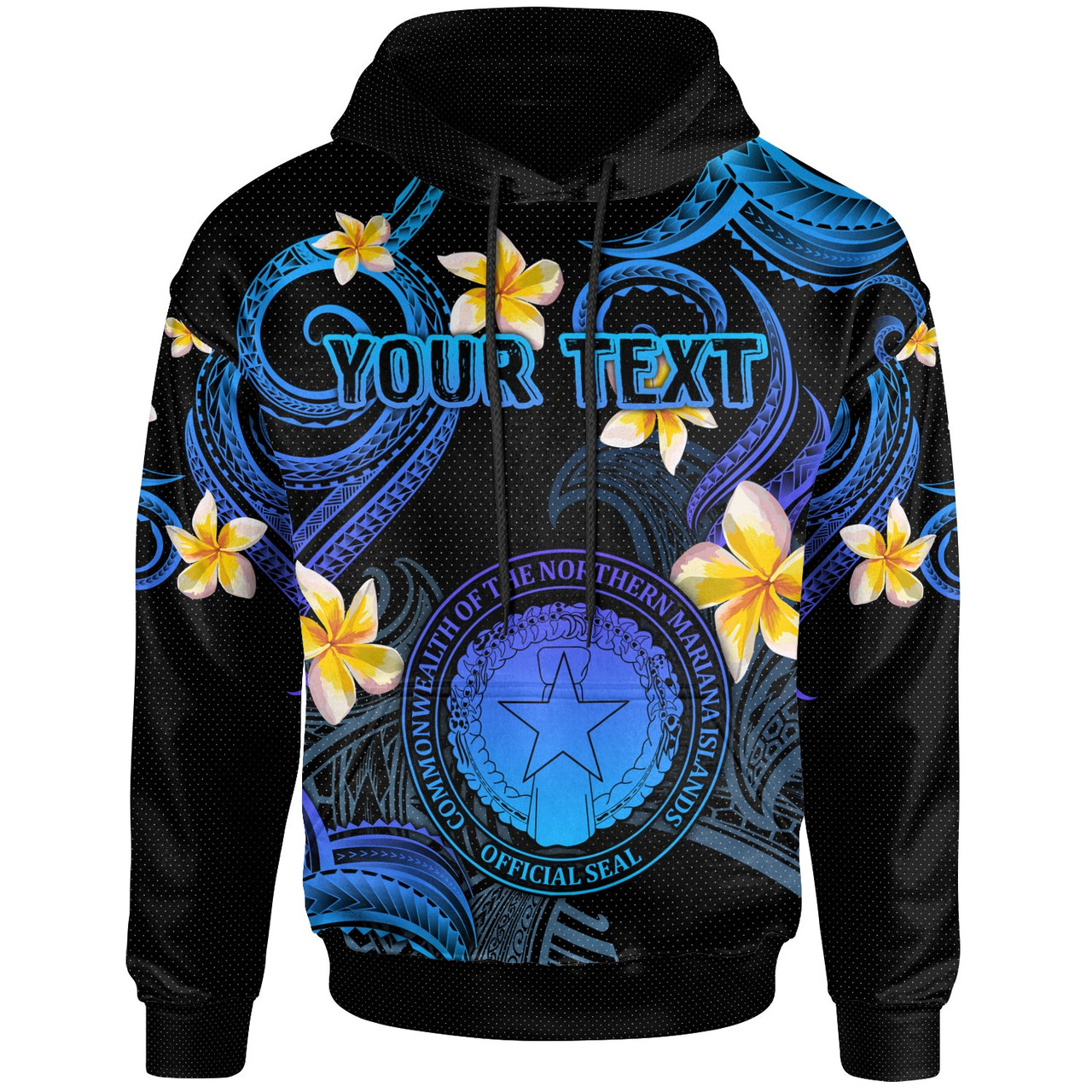 CMNI Hoodie - Custom Personalised Polynesian Waves with Plumeria Flowers (Blue)