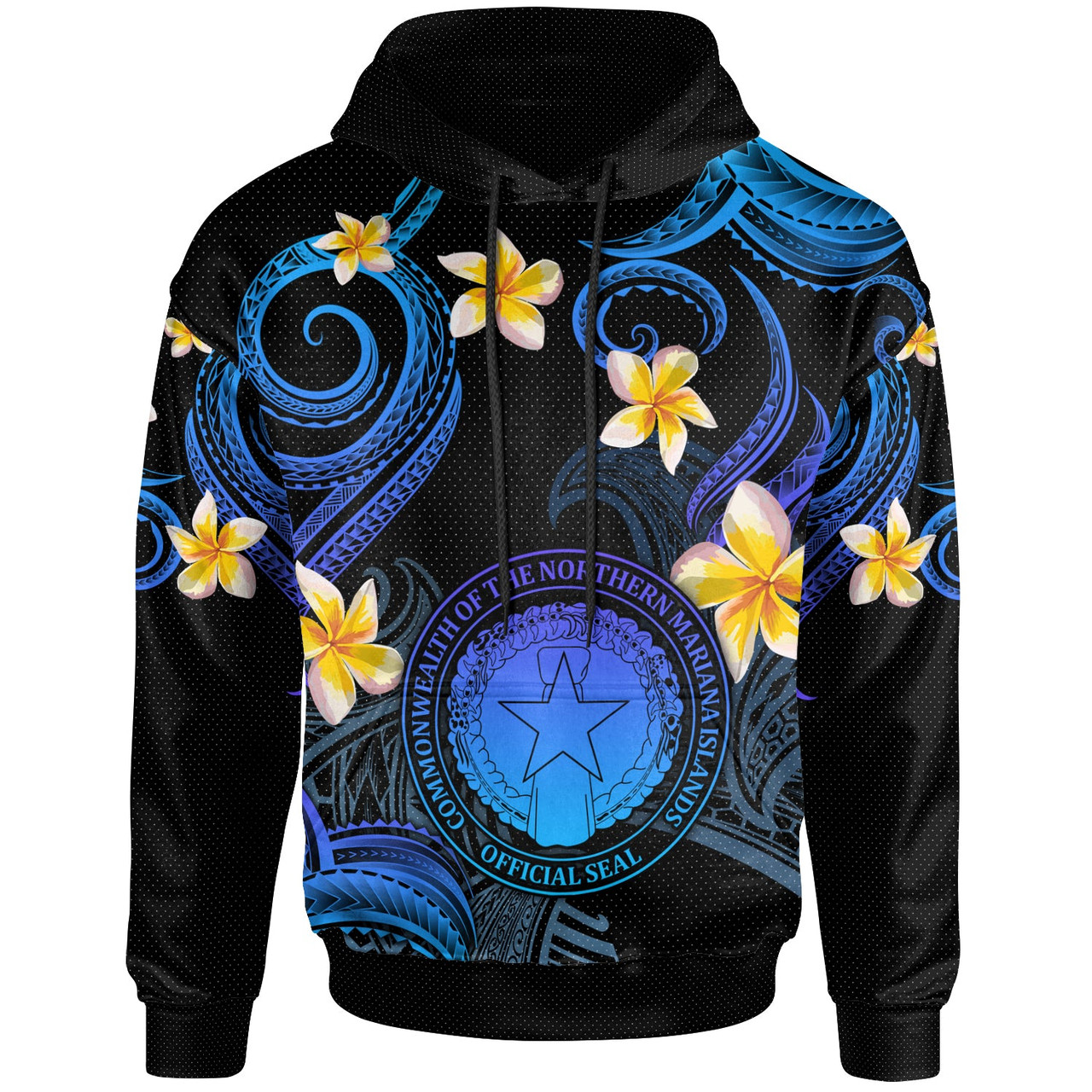 CMNI Hoodie - Custom Personalised Polynesian Waves with Plumeria Flowers (Blue)