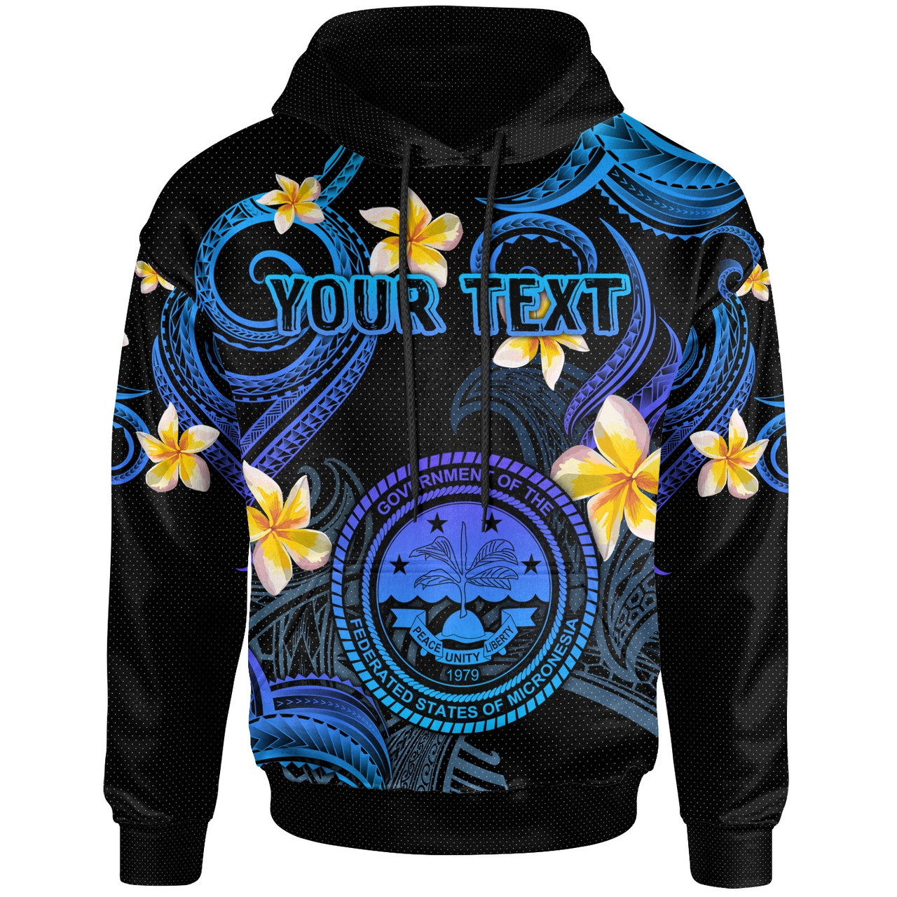 FSM Hoodie - Custom Personalised Polynesian Waves with Plumeria Flowers (Blue)