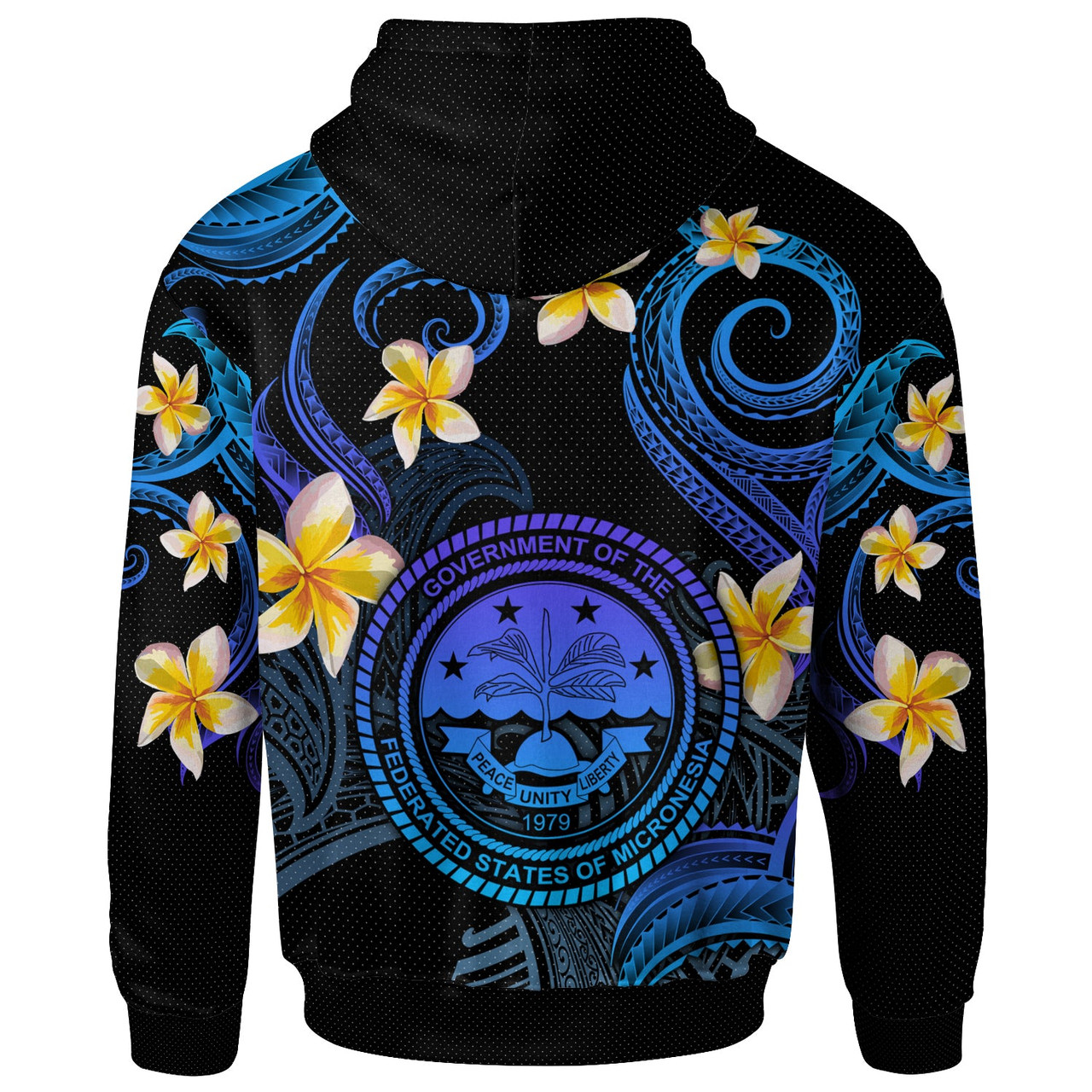 FSM Hoodie - Custom Personalised Polynesian Waves with Plumeria Flowers (Blue)