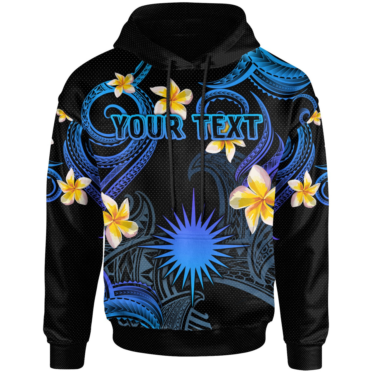 Marshall Islands Hoodie - Custom Personalised Polynesian Waves with Plumeria Flowers (Blue)