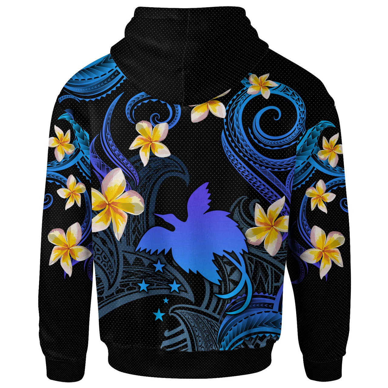 Papua New Guinea Hoodie - Custom Personalised Polynesian Waves with Plumeria Flowers (Blue)