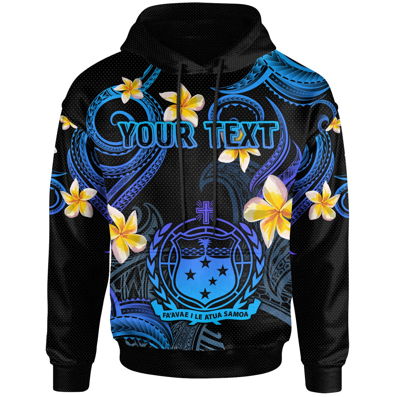 Samoa Hoodie - Custom Personalised Polynesian Waves with Plumeria Flowers (Blue)