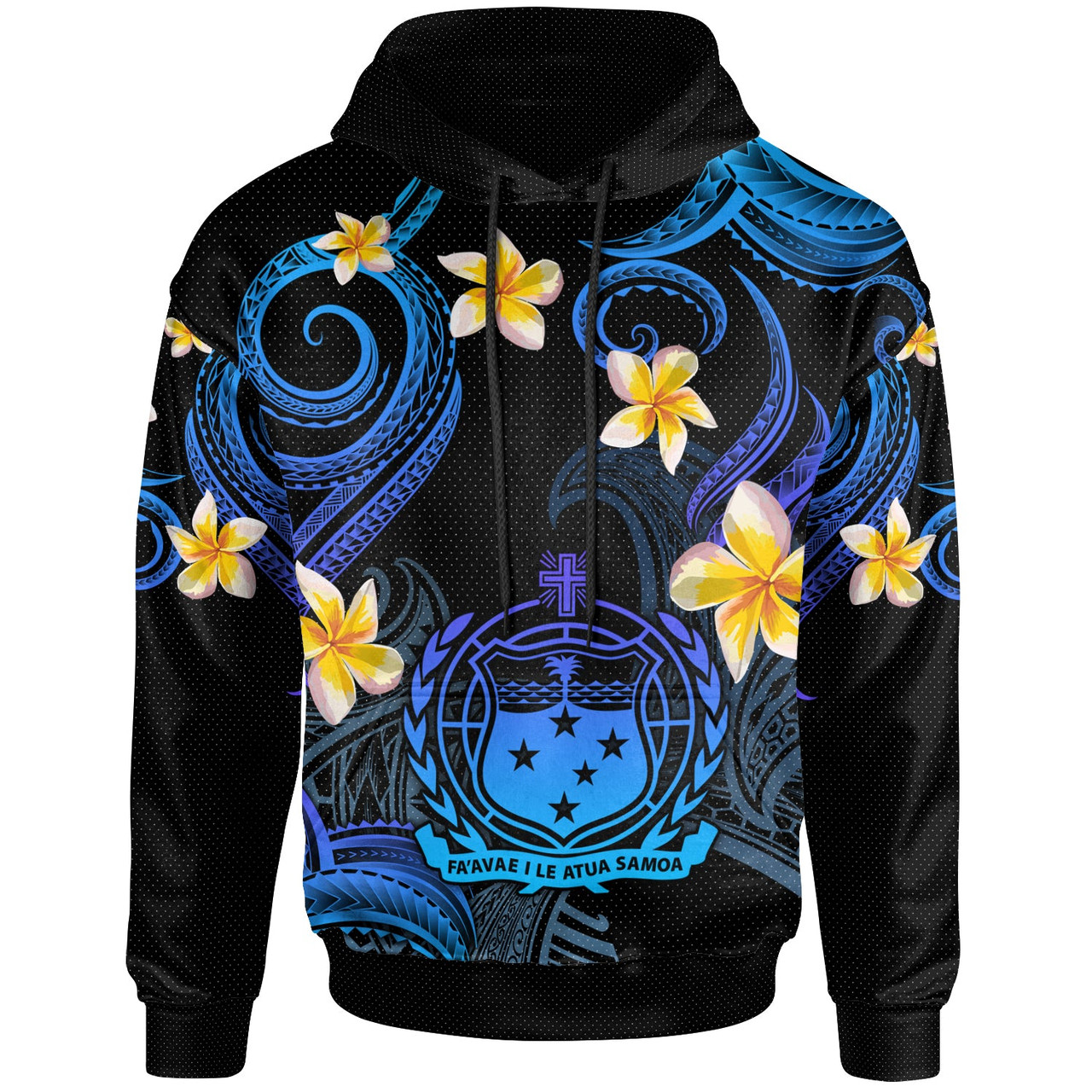 Samoa Hoodie - Custom Personalised Polynesian Waves with Plumeria Flowers (Blue)