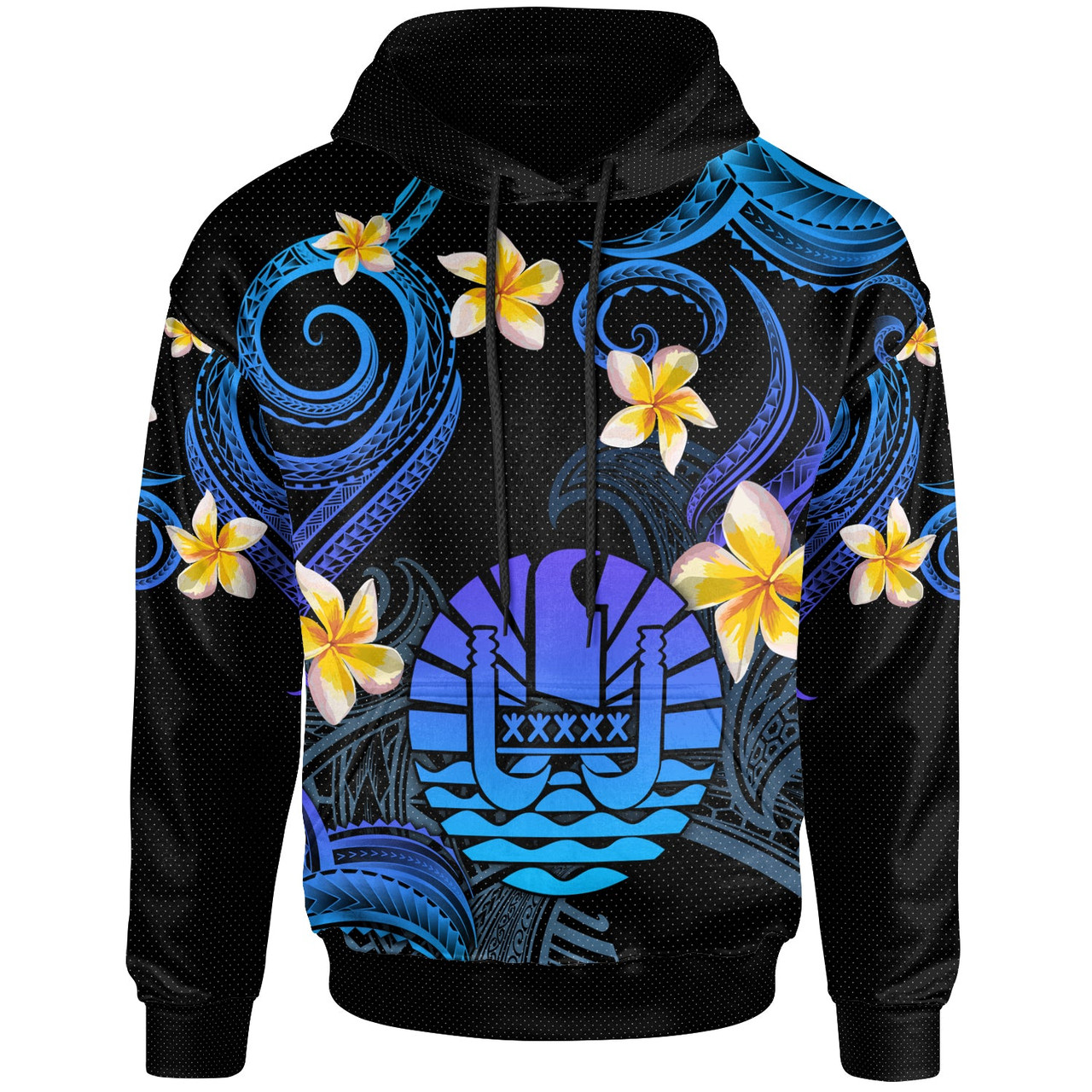 Tahiti Hoodie - Custom Personalised Polynesian Waves with Plumeria Flowers (Blue)