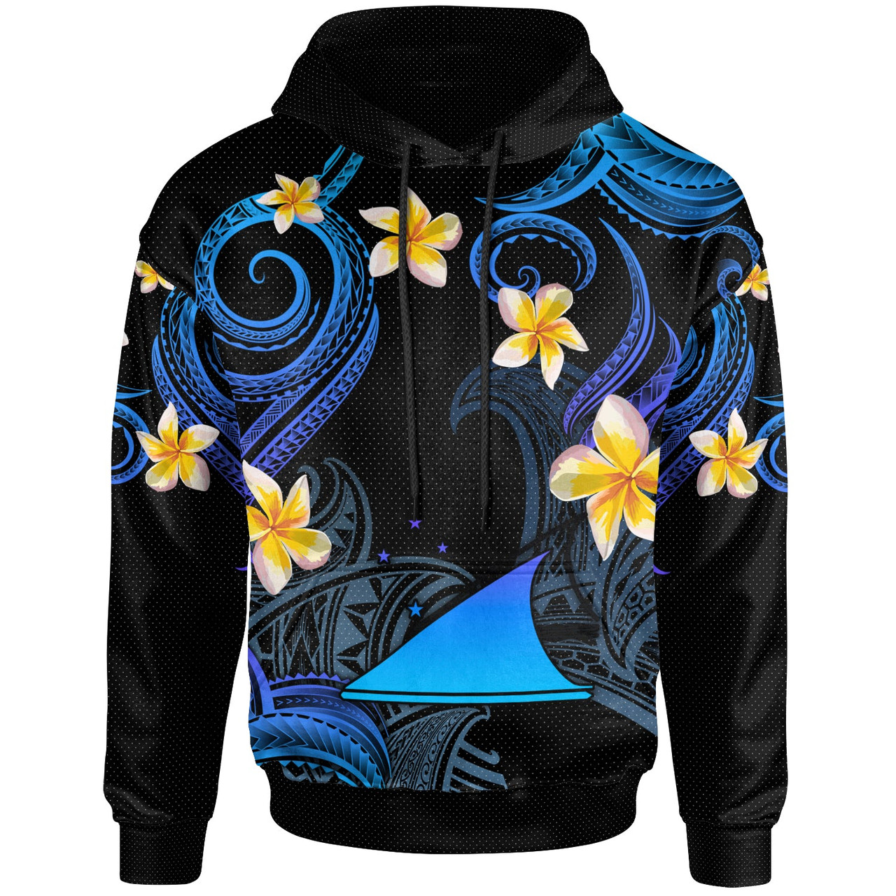 Tokelau Hoodie - Custom Personalised Polynesian Waves with Plumeria Flowers (Blue)