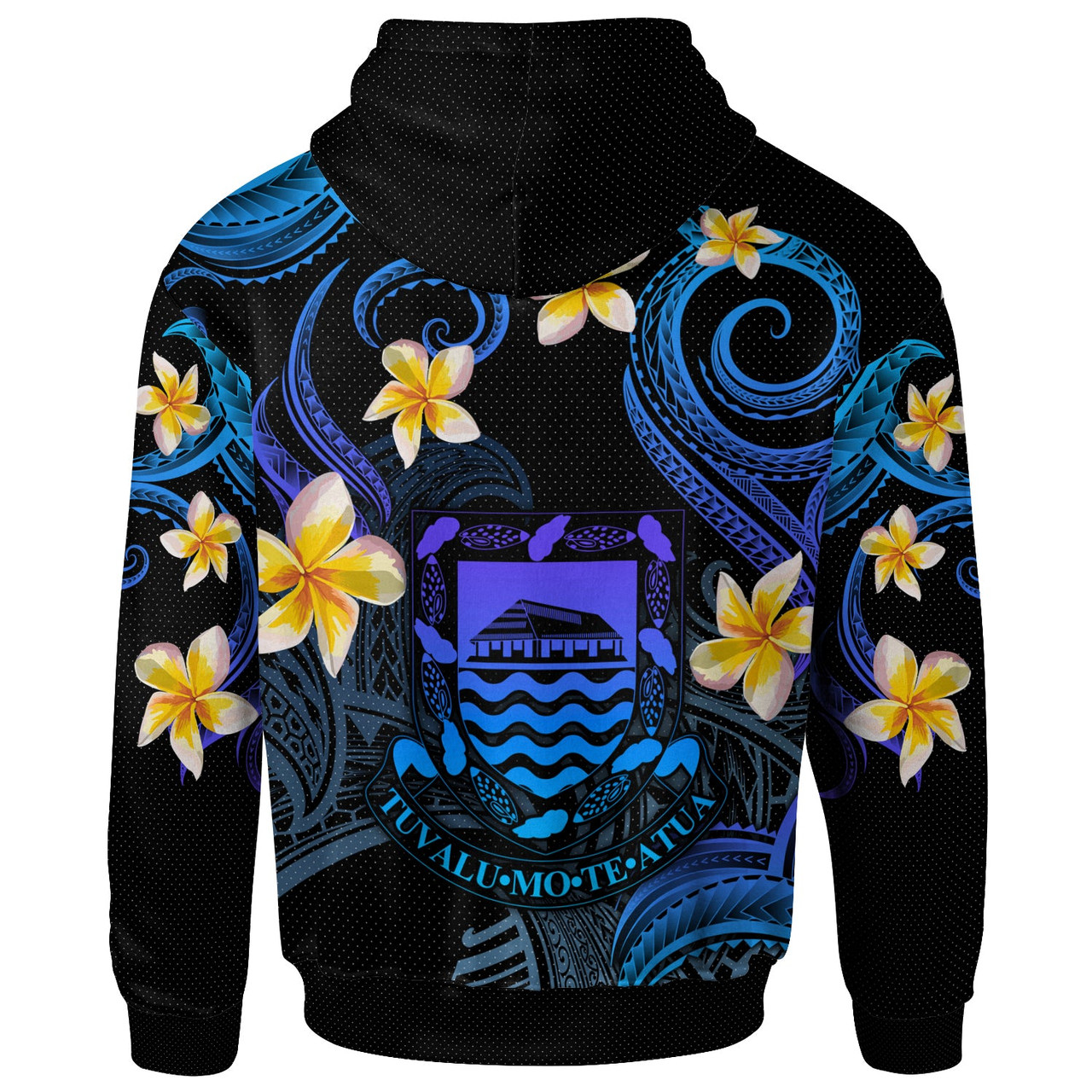 Tuvalu Hoodie - Custom Personalised Polynesian Waves with Plumeria Flowers (Blue)