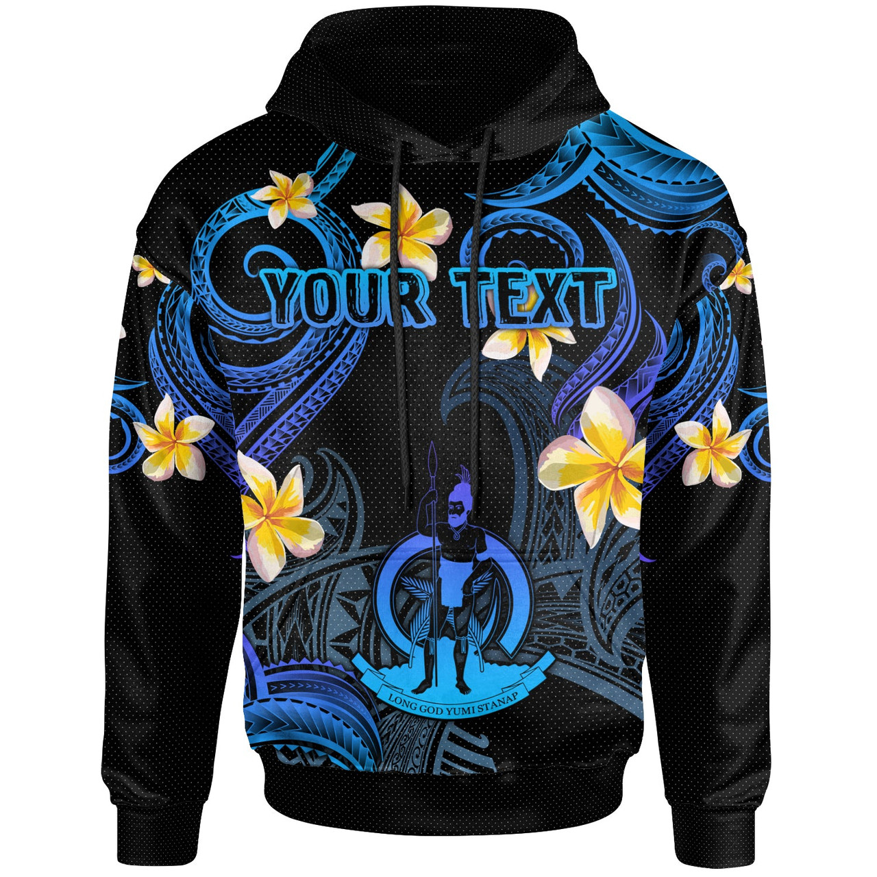 Vanuatu Hoodie - Custom Personalised Polynesian Waves with Plumeria Flowers (Blue)