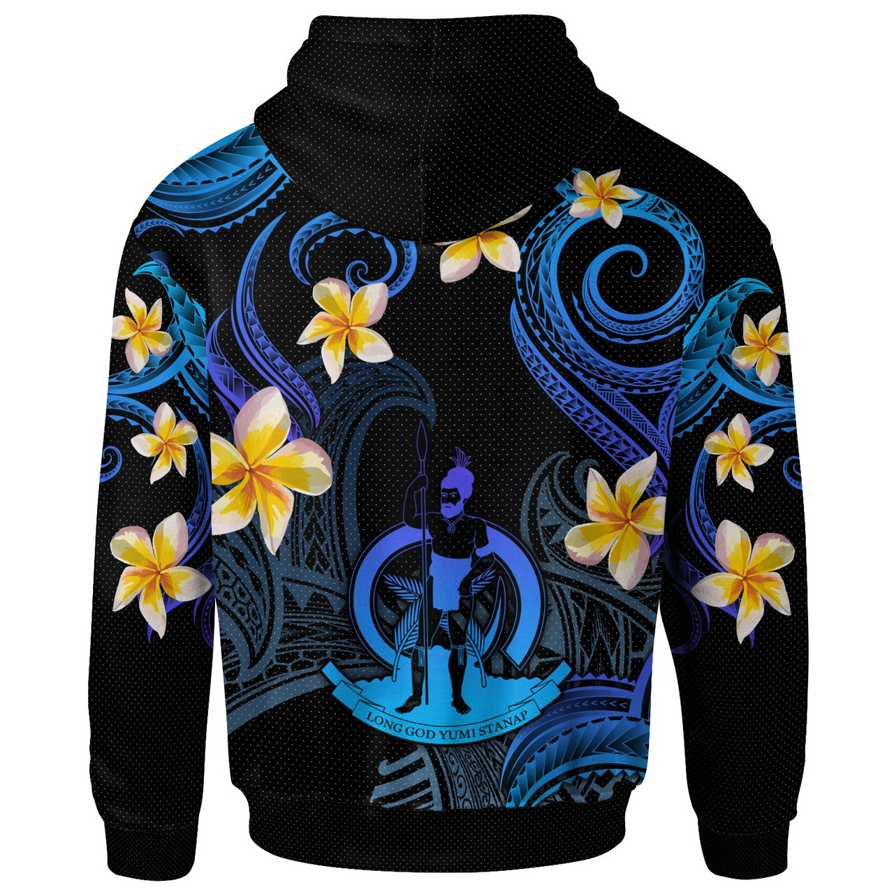 Vanuatu Hoodie - Custom Personalised Polynesian Waves with Plumeria Flowers (Blue)
