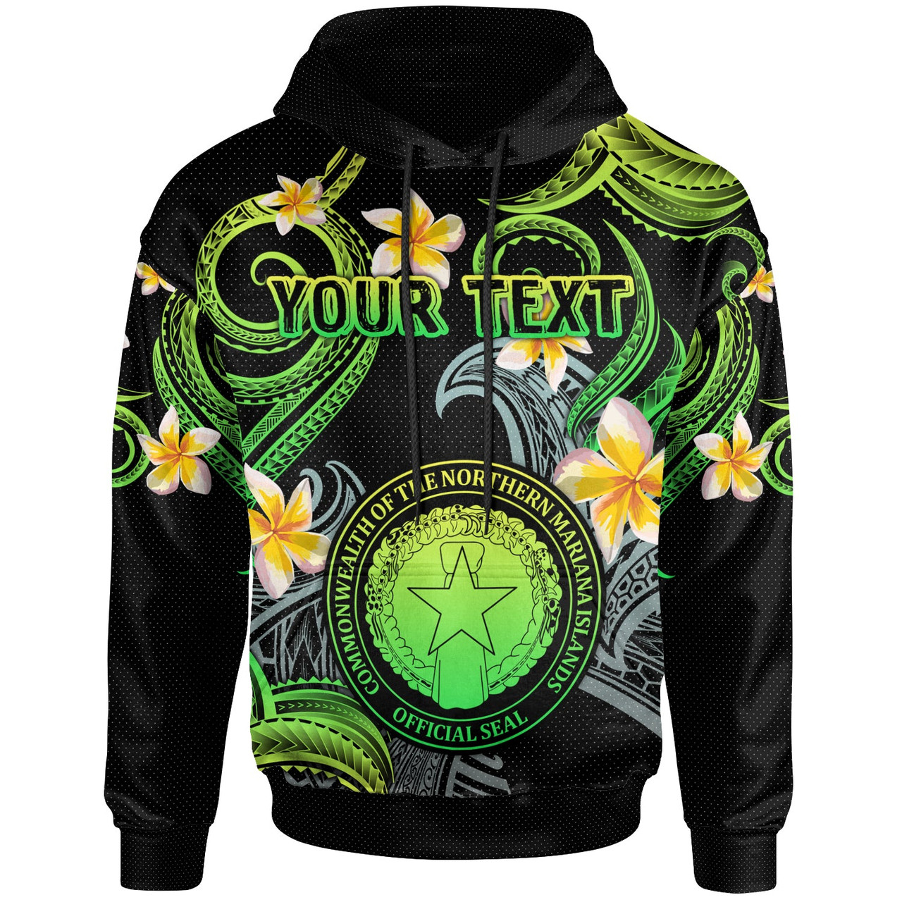 CMNI Hoodie - Custom Personalised Polynesian Waves with Plumeria Flowers (Green)