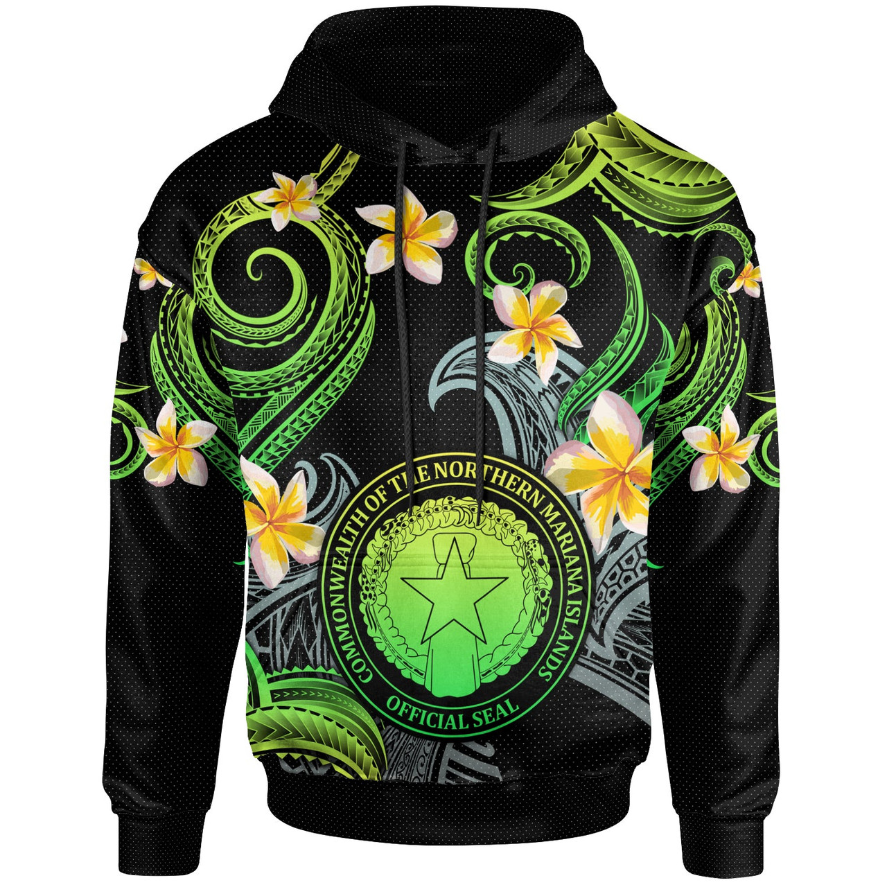 CMNI Hoodie - Custom Personalised Polynesian Waves with Plumeria Flowers (Green)