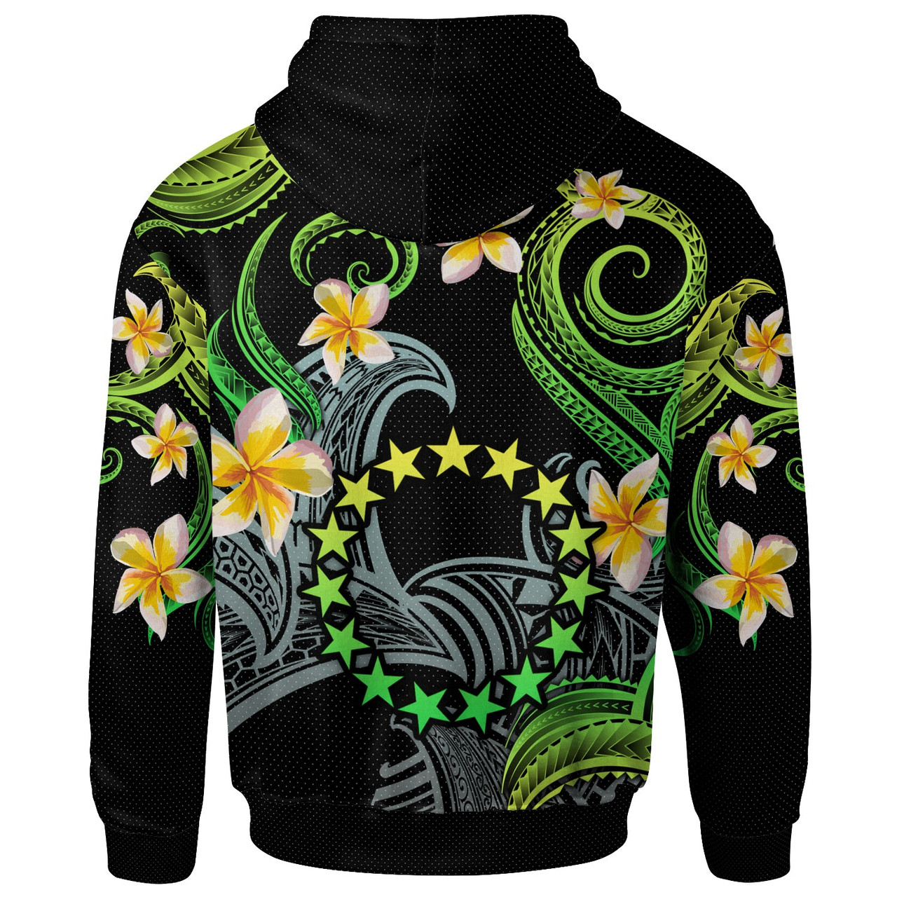 Cook Islands Hoodie - Custom Personalised Polynesian Waves with Plumeria Flowers (Green)