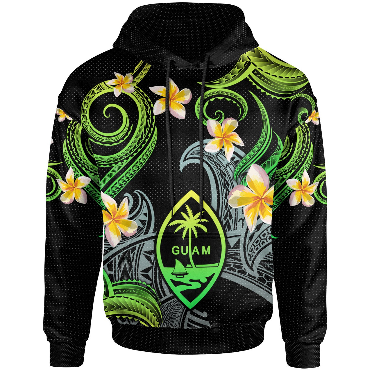 Guam Hoodie - Custom Personalised Polynesian Waves with Plumeria Flowers (Green)