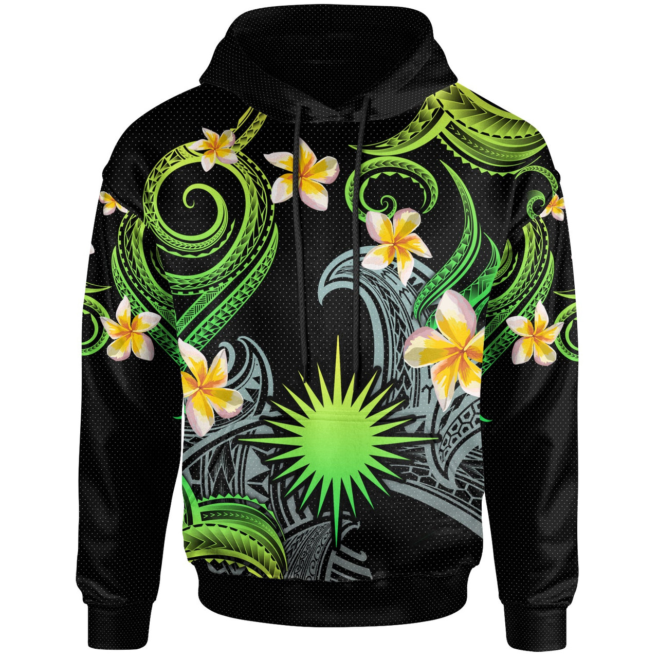 Marshall Islands Hoodie - Custom Personalised Polynesian Waves with Plumeria Flowers (Green)