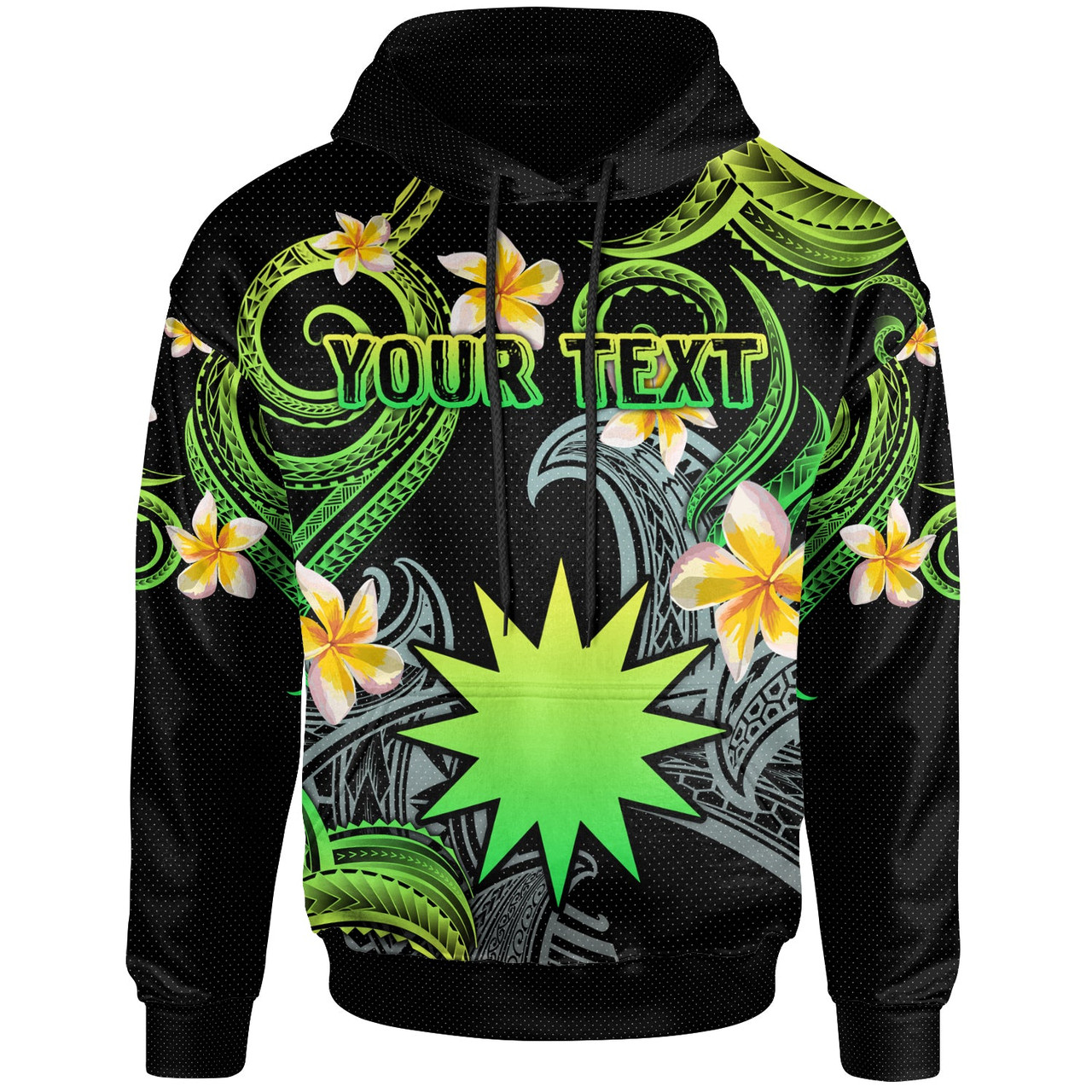 Nauru Hoodie - Custom Personalised Polynesian Waves with Plumeria Flowers (Green)