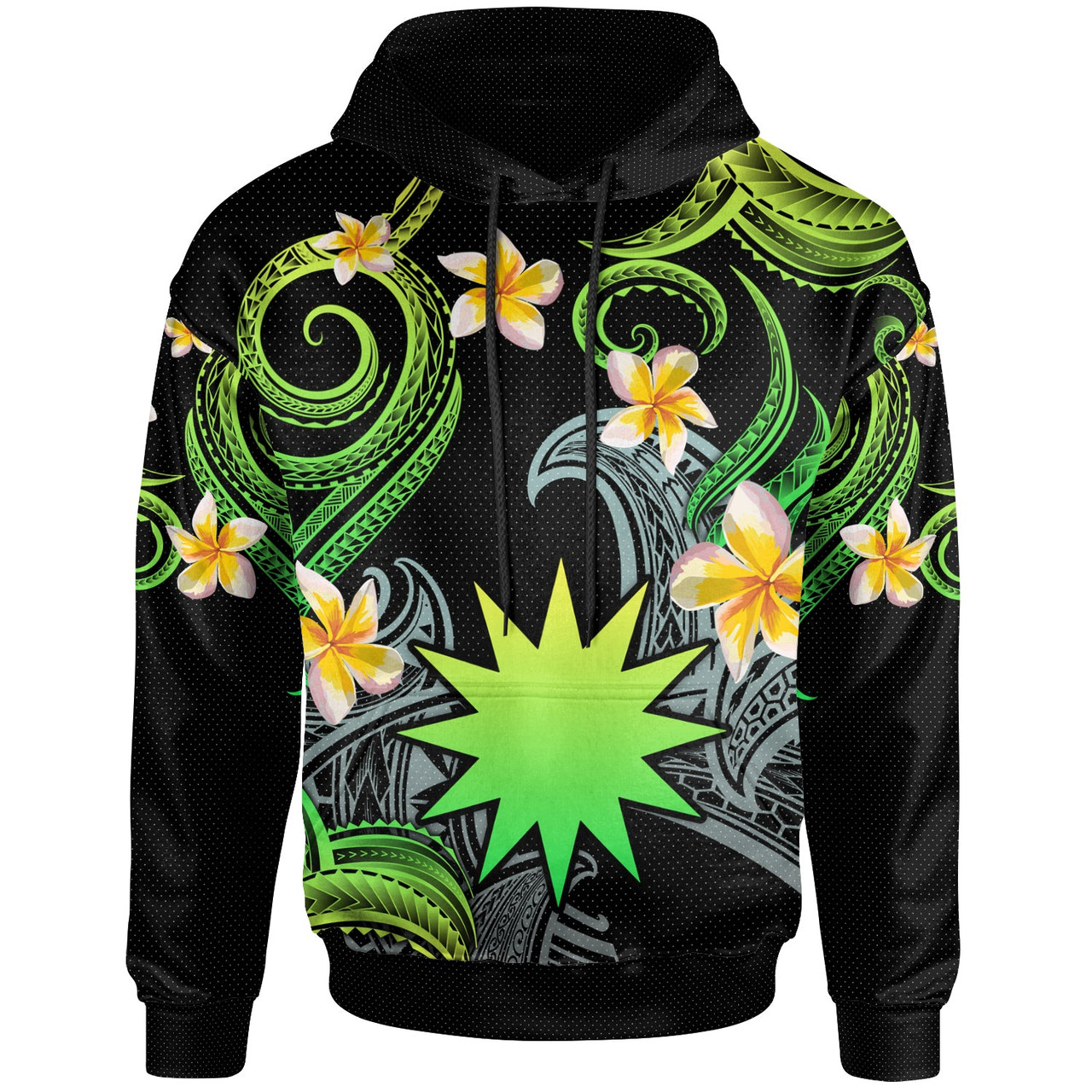 Nauru Hoodie - Custom Personalised Polynesian Waves with Plumeria Flowers (Green)