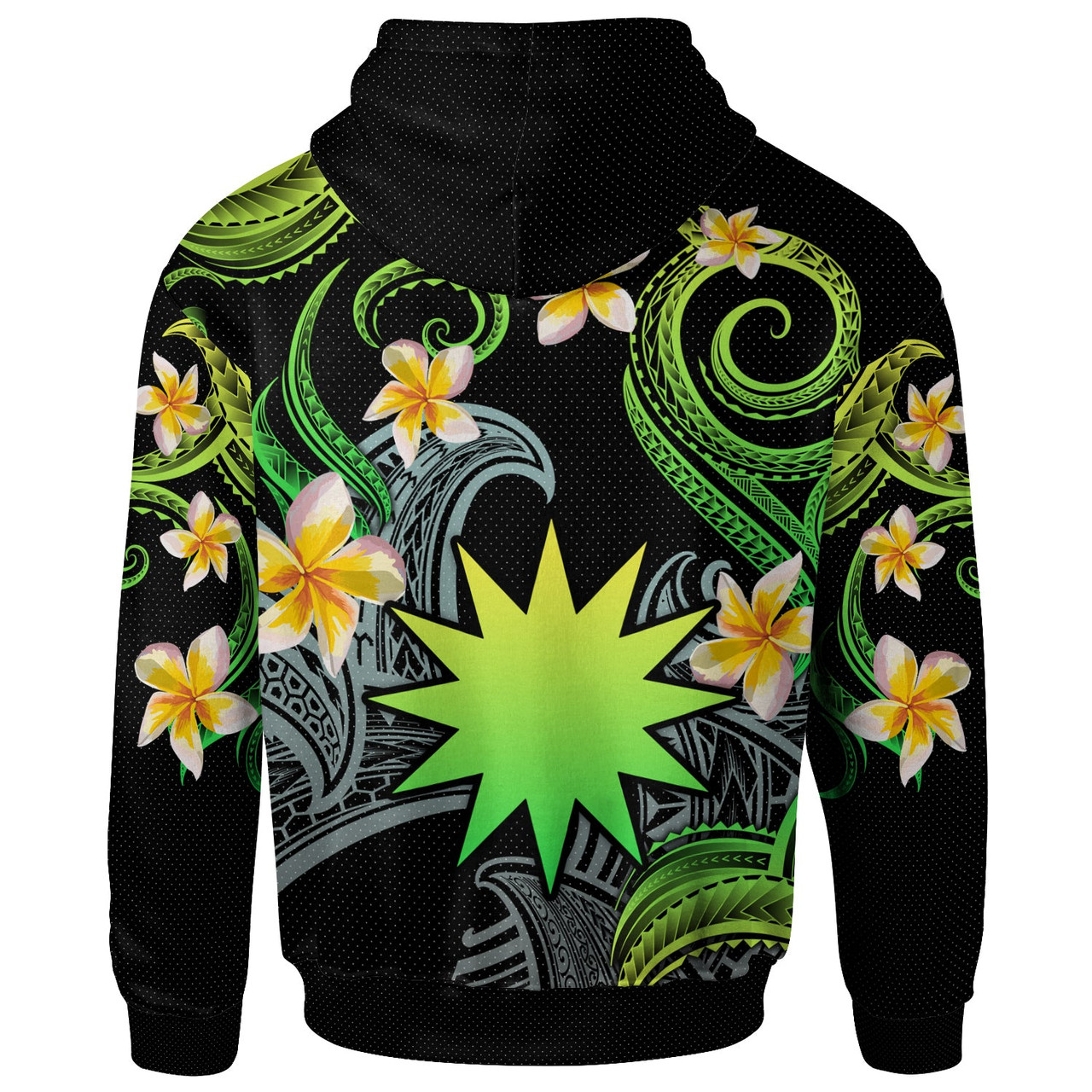 Nauru Hoodie - Custom Personalised Polynesian Waves with Plumeria Flowers (Green)