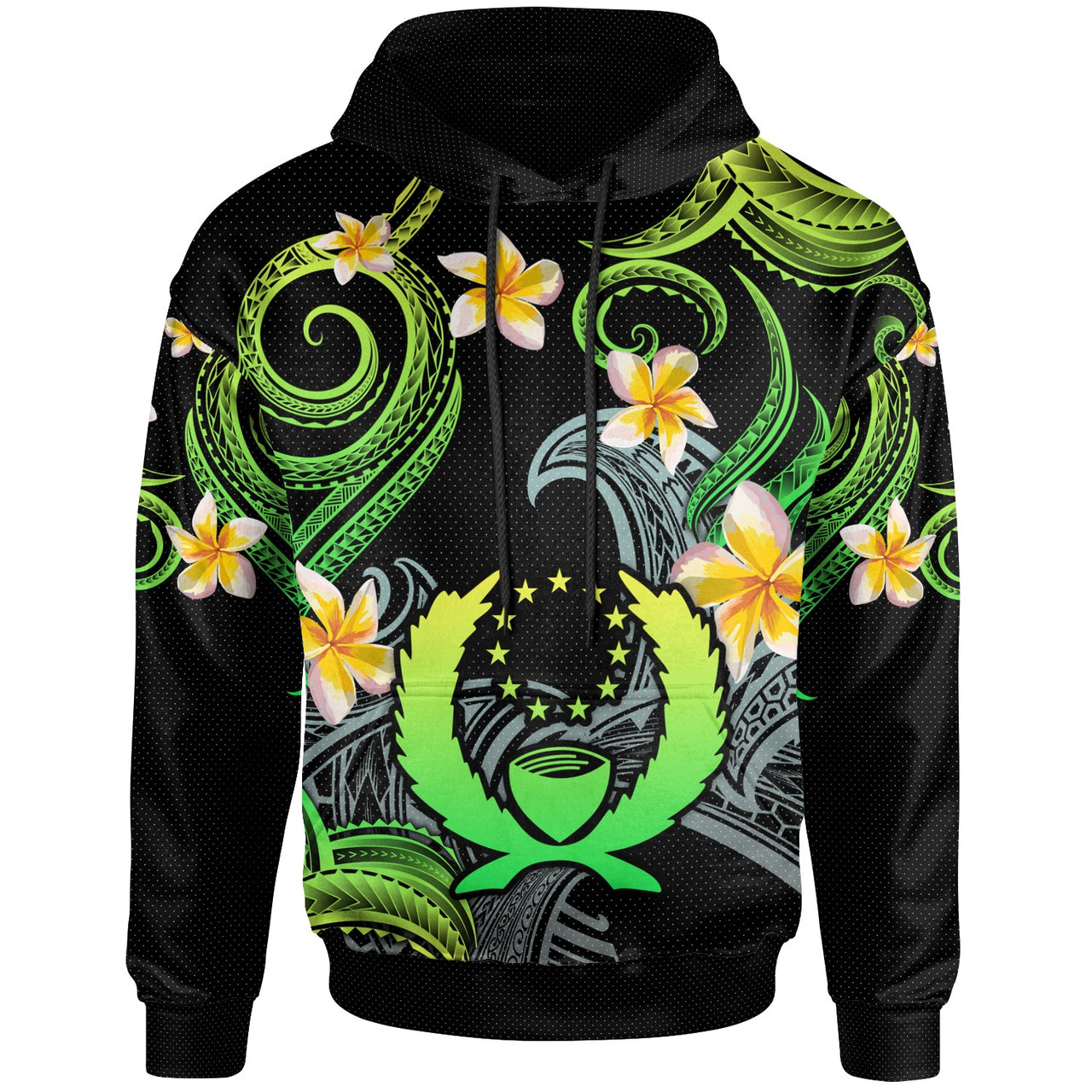 Pohnpei Hoodie - Custom Personalised Polynesian Waves with Plumeria Flowers (Green)