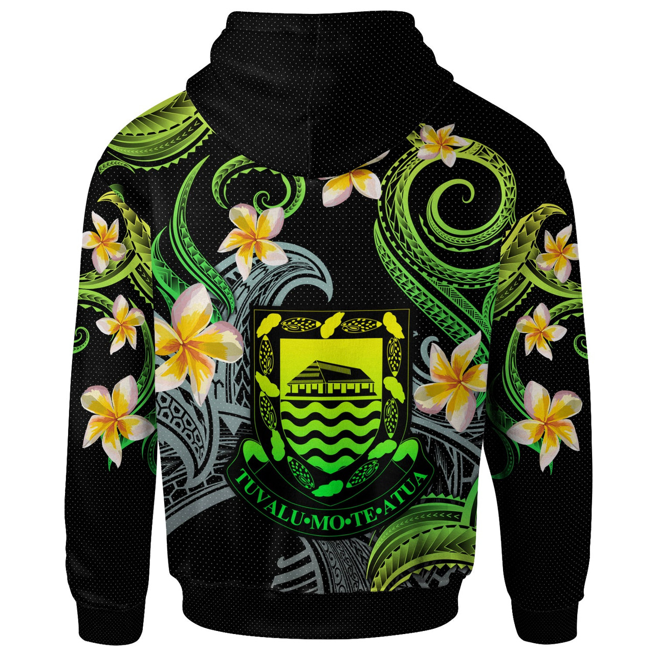 Tuvalu Hoodie - Custom Personalised Polynesian Waves with Plumeria Flowers (Green)