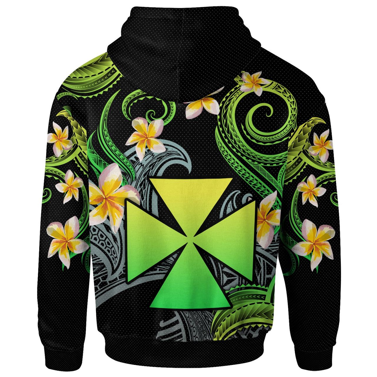 Wallis and Futuna Hoodie - Custom Personalised Polynesian Waves with Plumeria Flowers (Green)