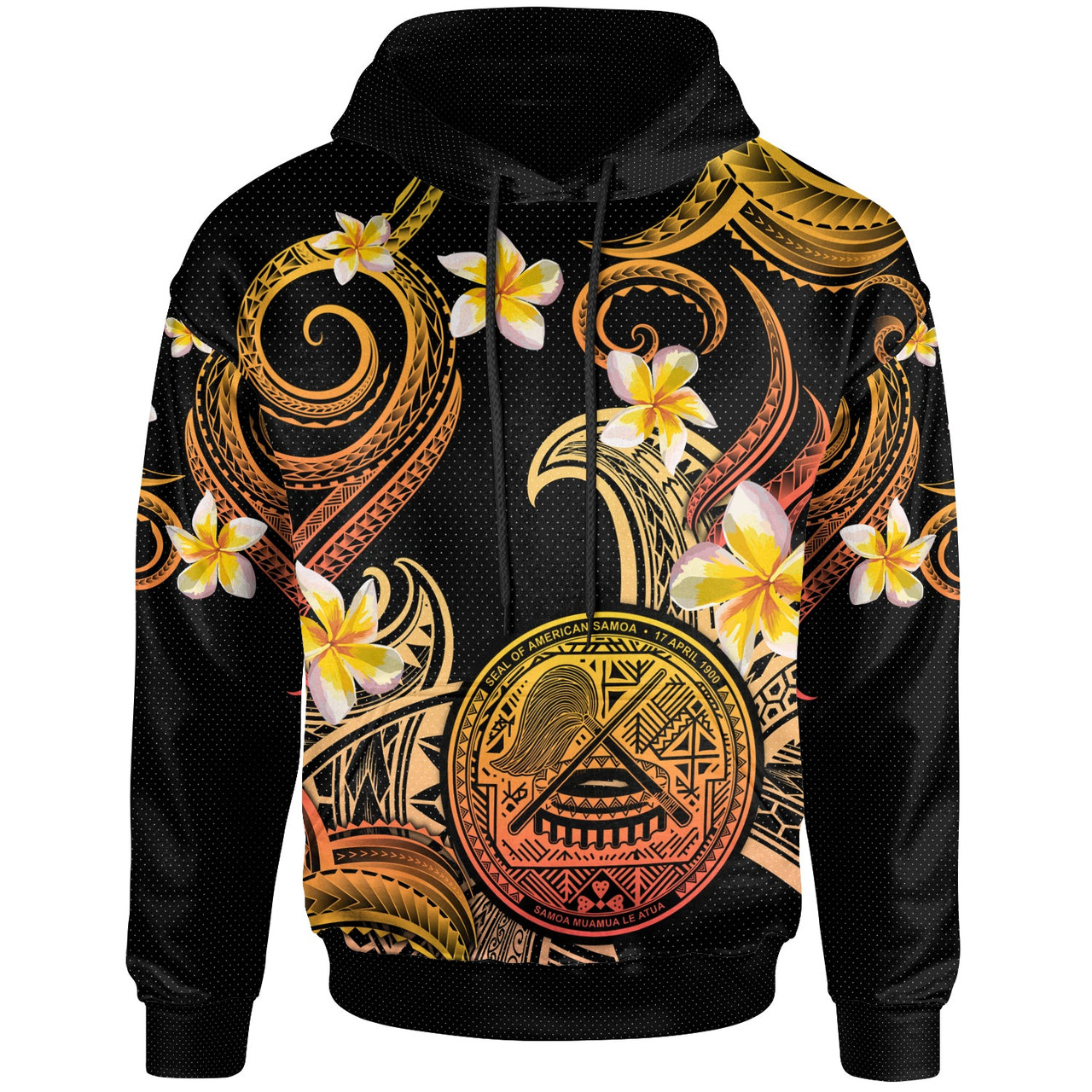 American Samoa Hoodie - Custom Personalised Polynesian Waves with Plumeria Flowers (Orange)