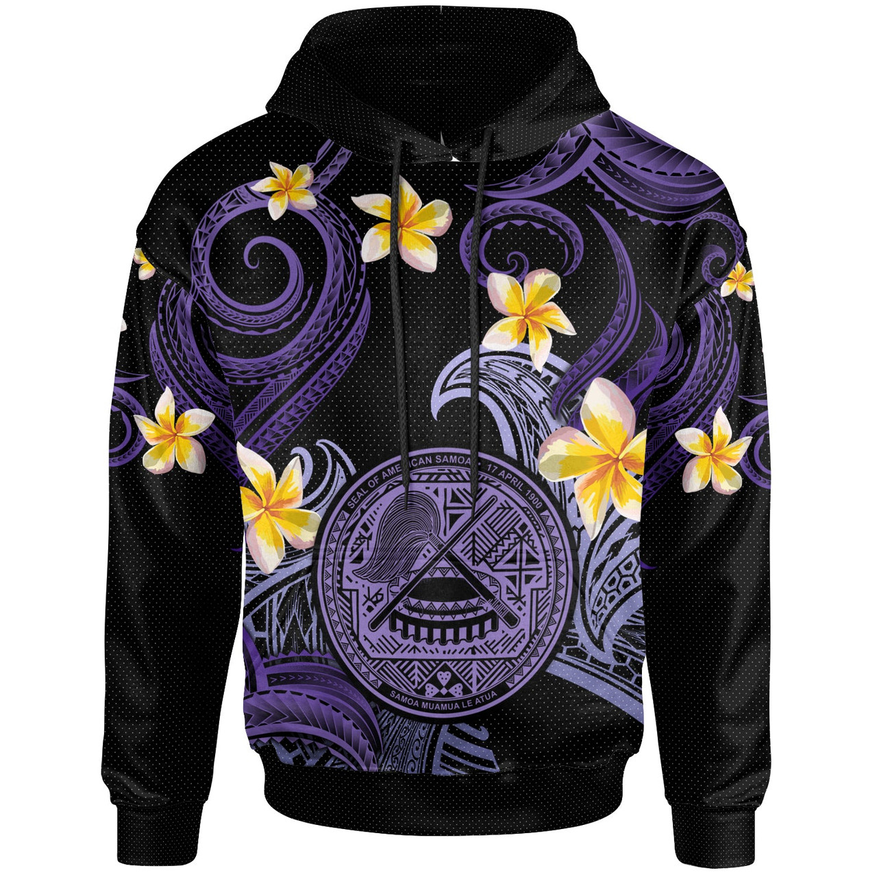 American Samoa Hoodie - Custom Personalised Polynesian Waves with Plumeria Flowers (Purple)