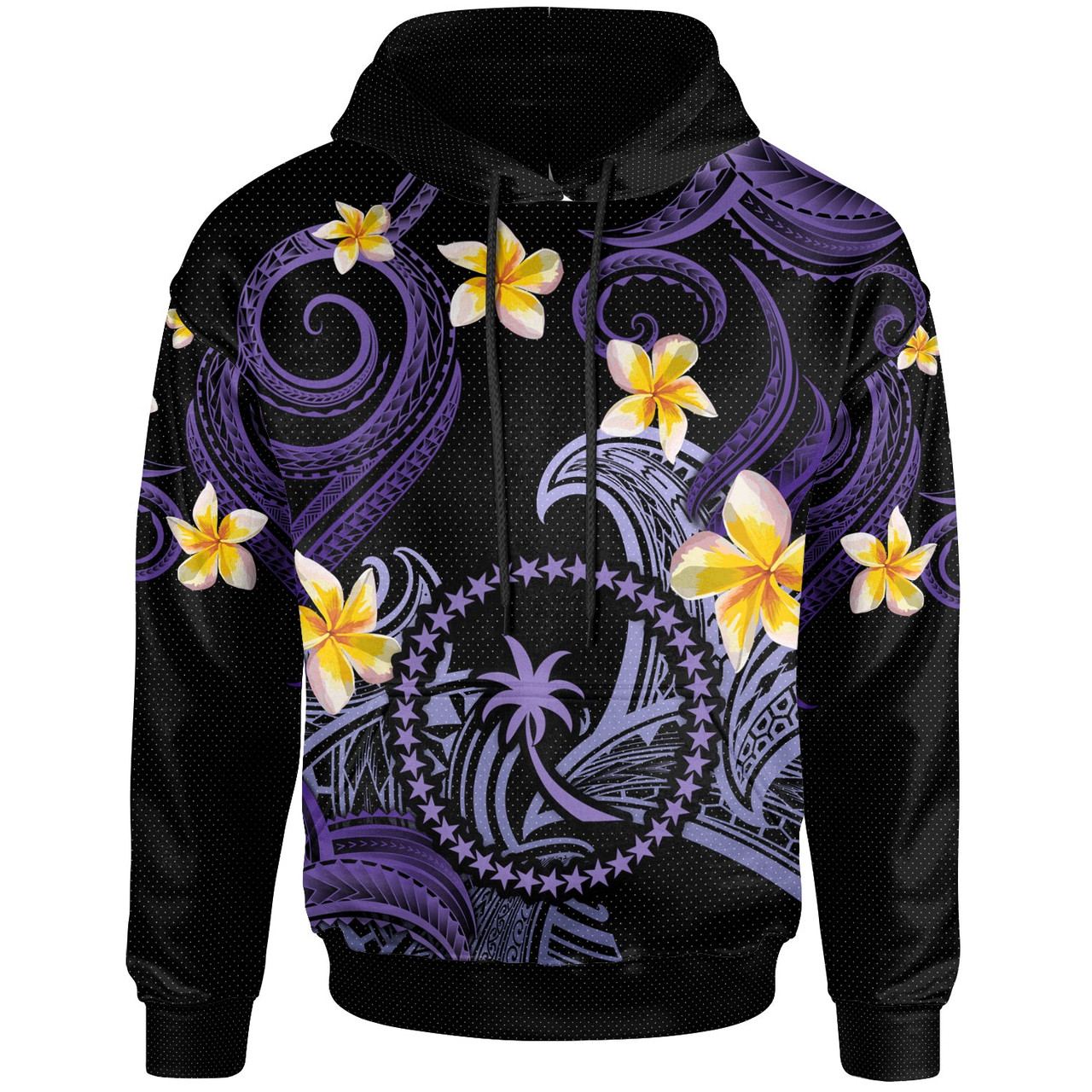 Chuuk Hoodie - Custom Personalised Polynesian Waves with Plumeria Flowers (Purple)