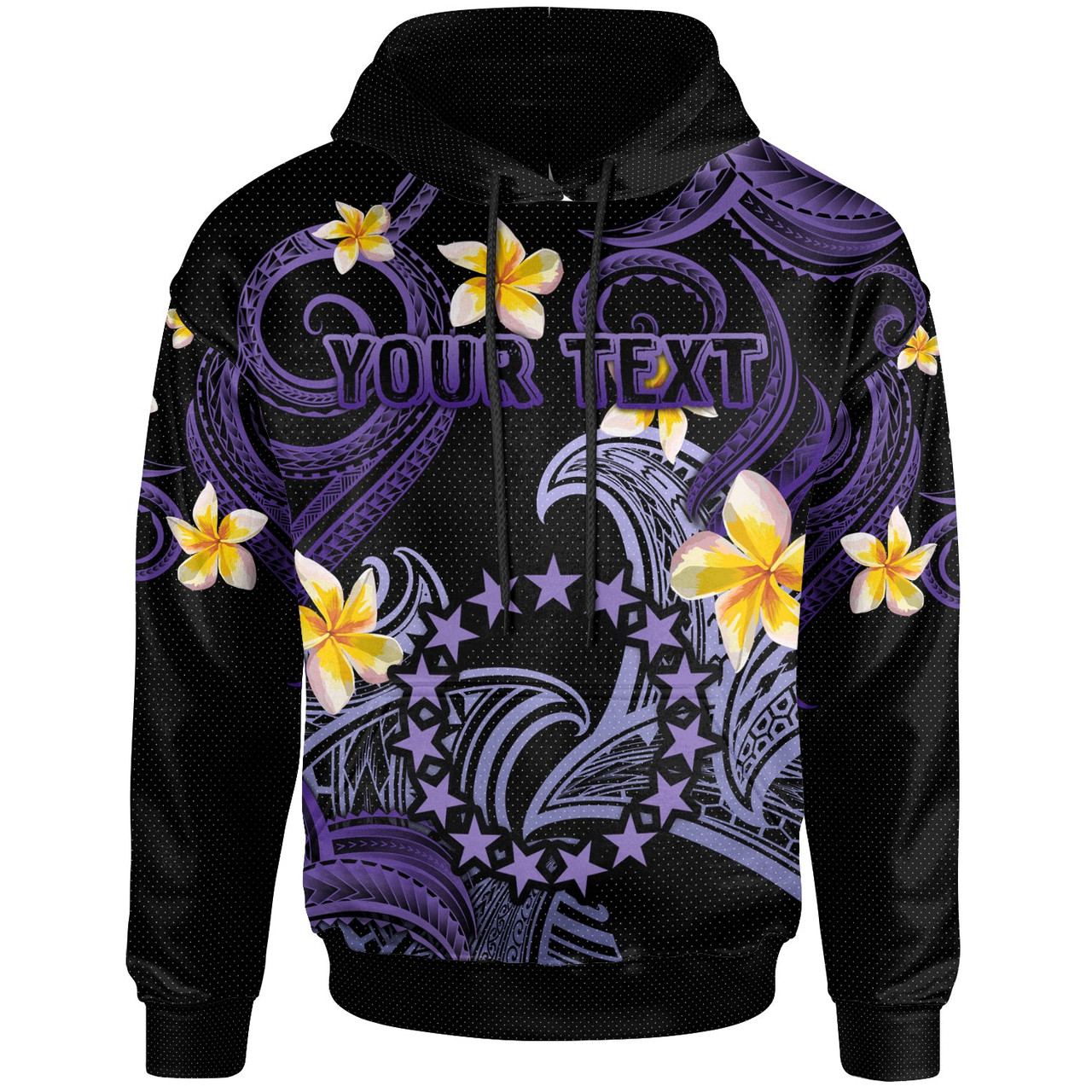 Cook Islands Hoodie - Custom Personalised Polynesian Waves with Plumeria Flowers (Purple)