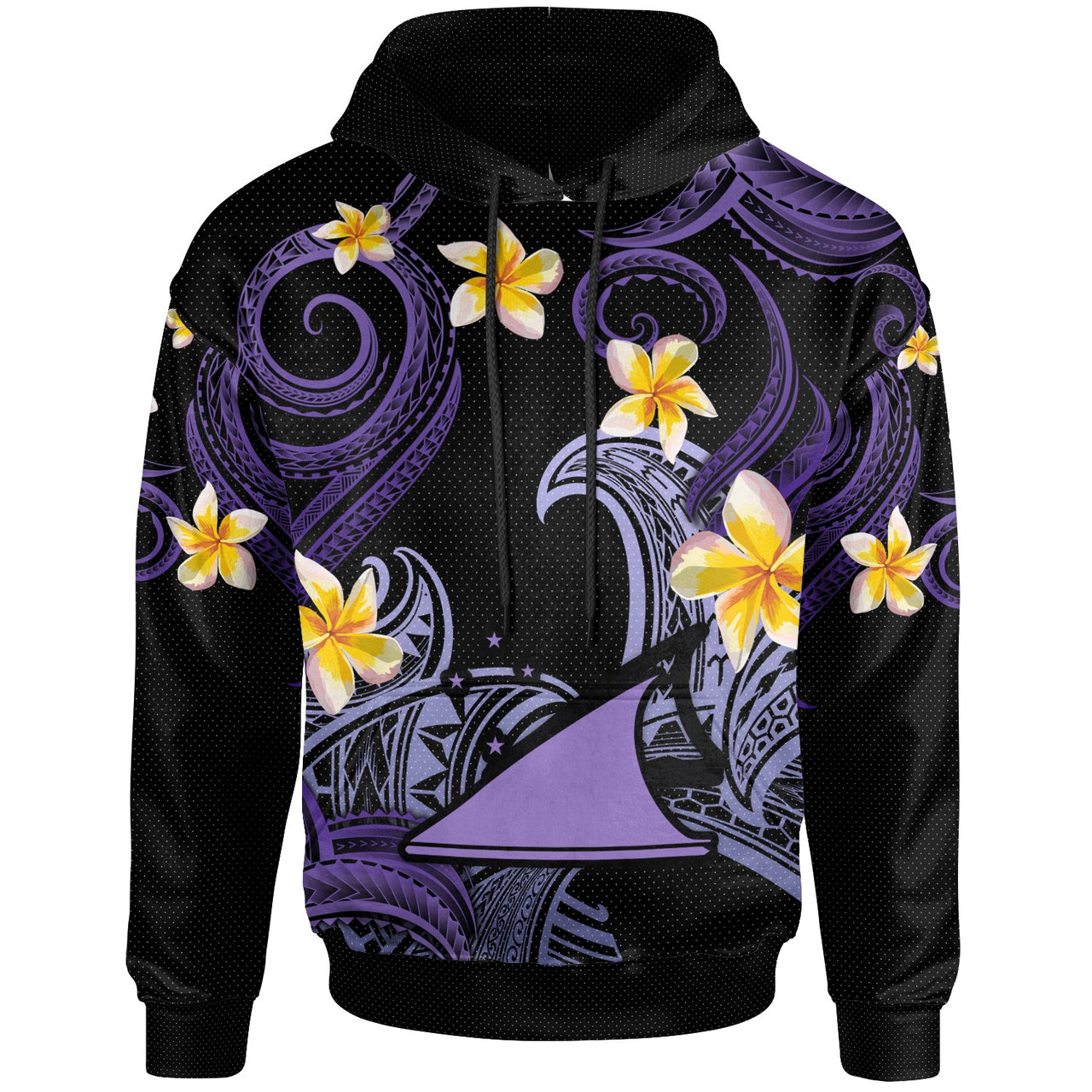 Tokelau Hoodie - Custom Personalised Polynesian Waves with Plumeria Flowers (Purple)