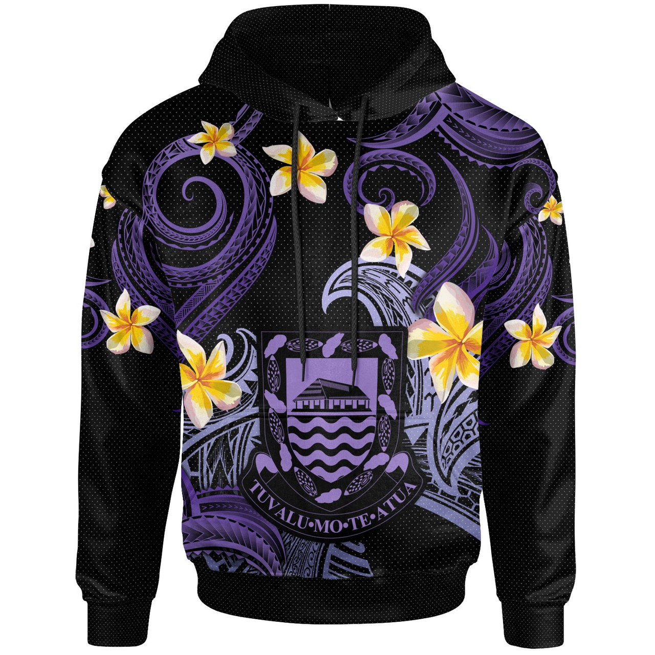 Tuvalu Hoodie - Custom Personalised Polynesian Waves with Plumeria Flowers (Purple)