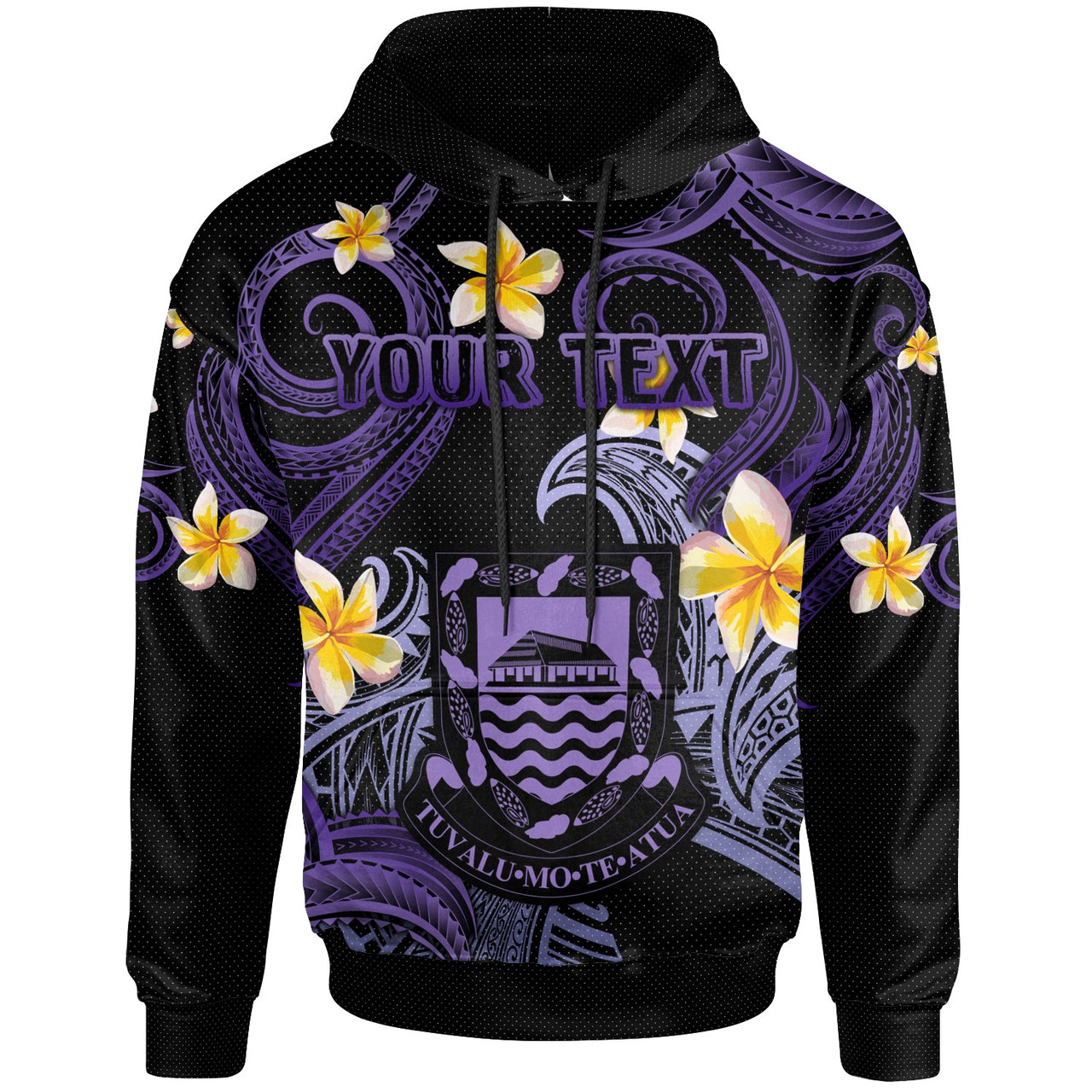 Tuvalu Hoodie - Custom Personalised Polynesian Waves with Plumeria Flowers (Purple)