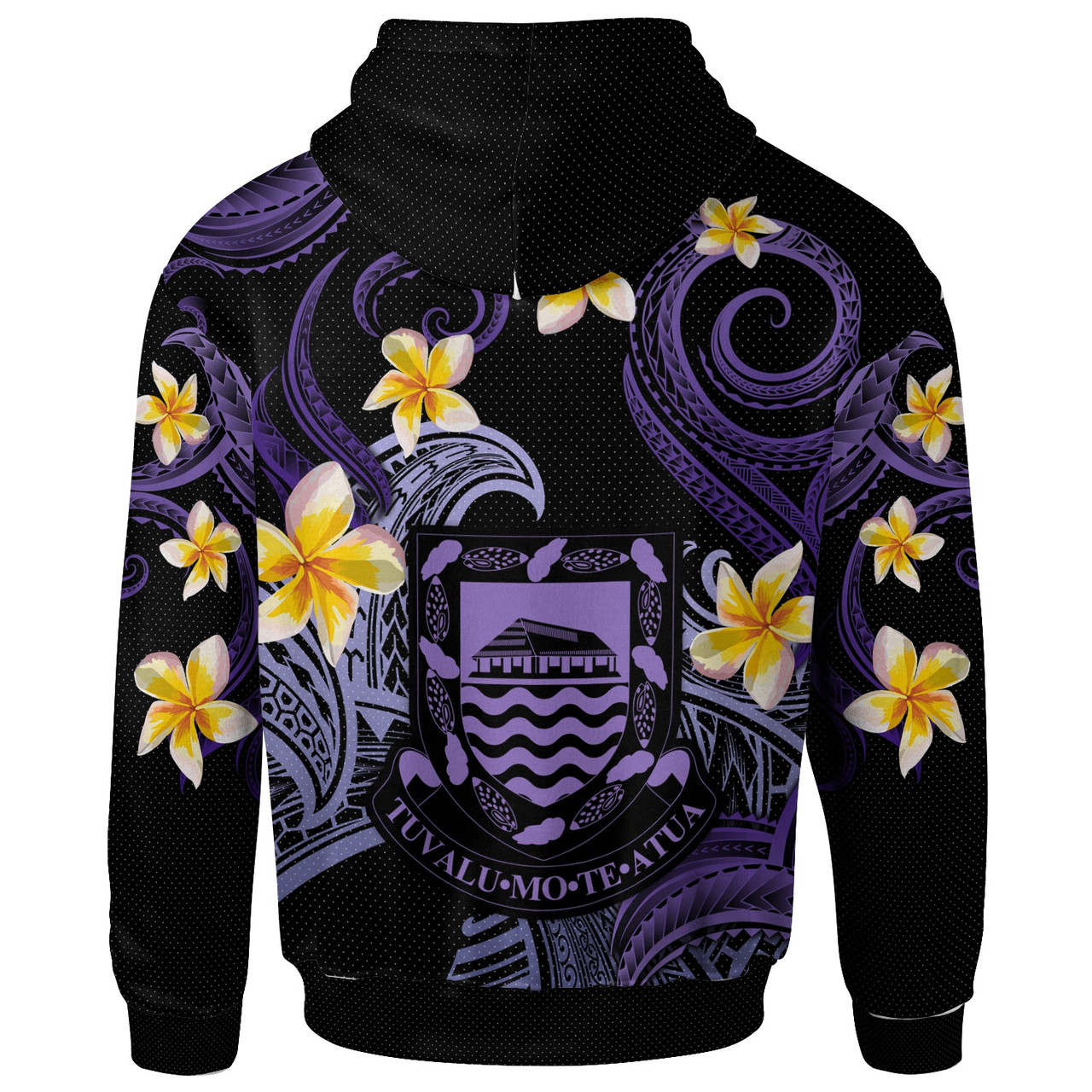 Tuvalu Hoodie - Custom Personalised Polynesian Waves with Plumeria Flowers (Purple)