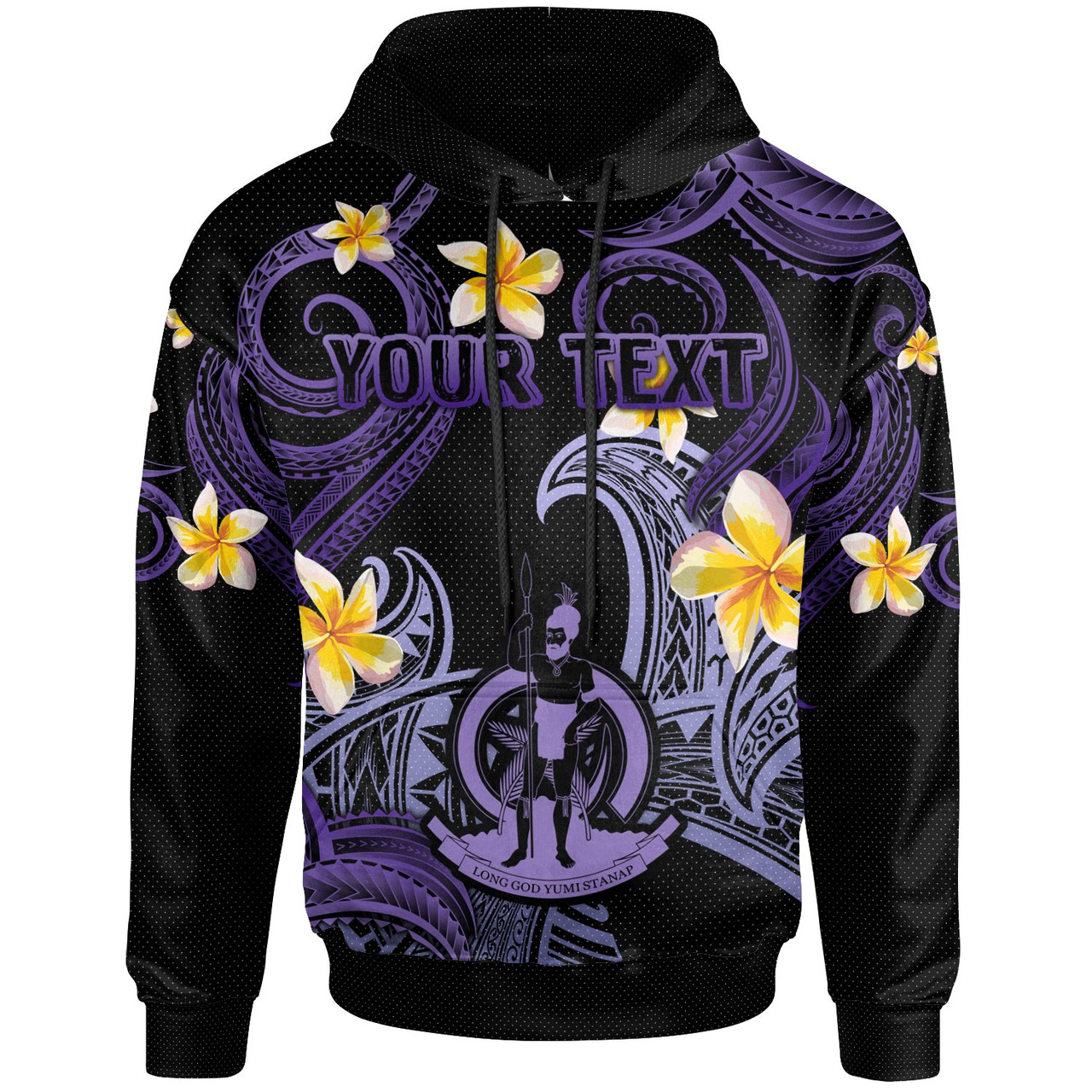 Vanuatu Hoodie - Custom Personalised Polynesian Waves with Plumeria Flowers (Purple)