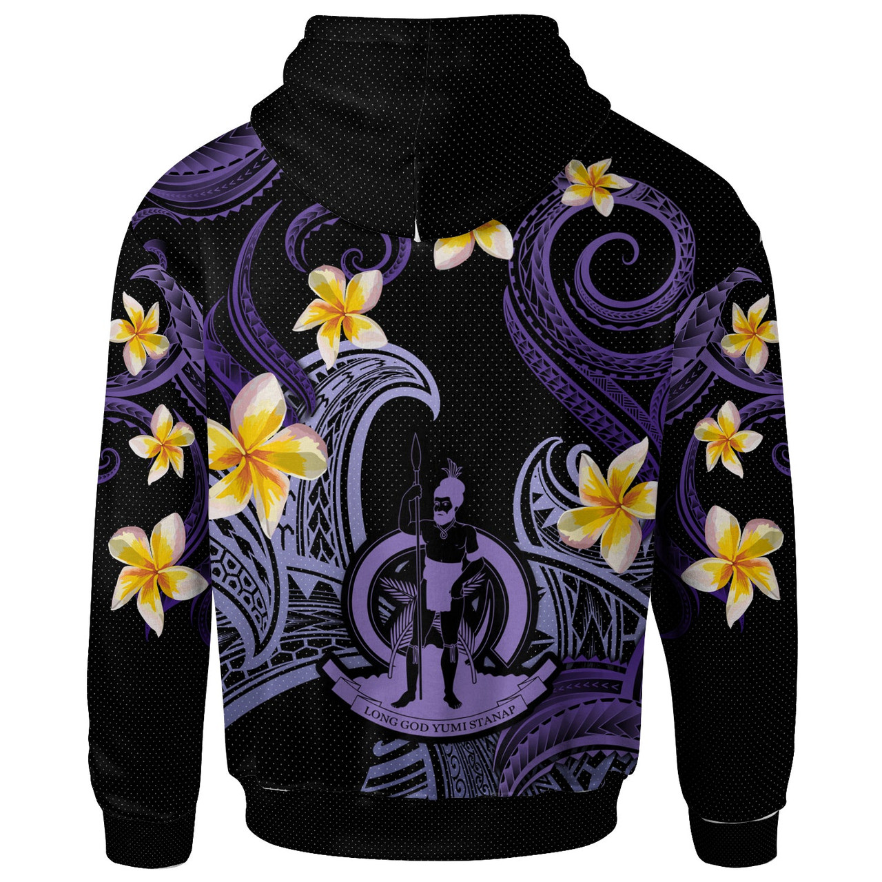 Vanuatu Hoodie - Custom Personalised Polynesian Waves with Plumeria Flowers (Purple)