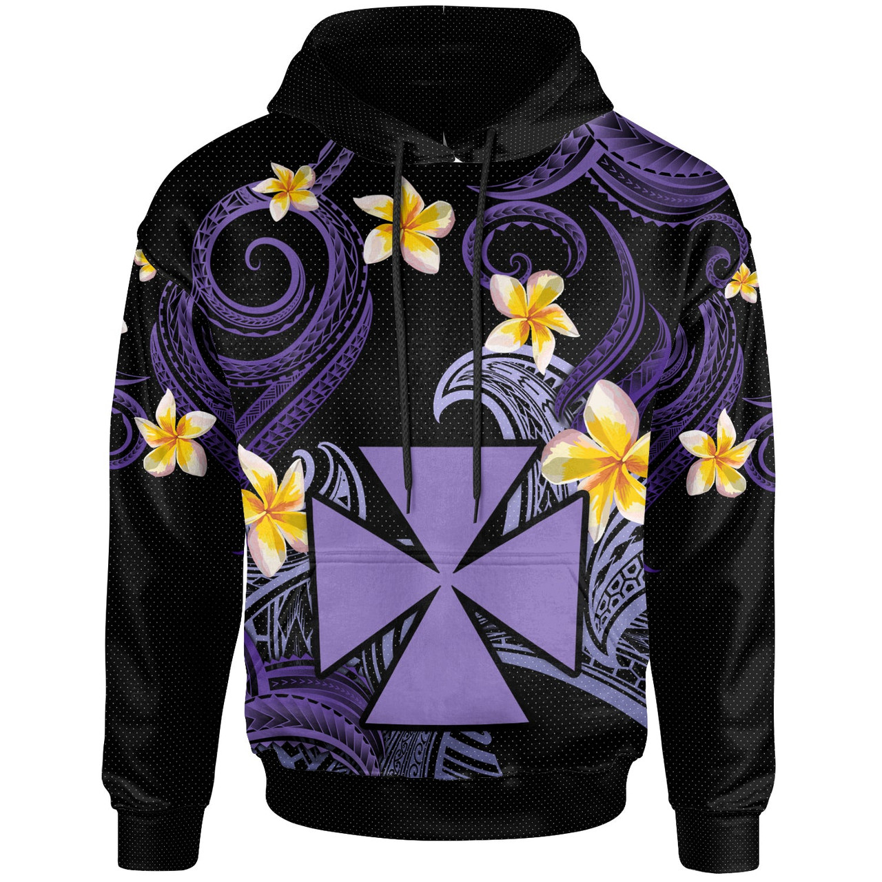 Wallis and Futuna Hoodie - Custom Personalised Polynesian Waves with Plumeria Flowers (Purple)
