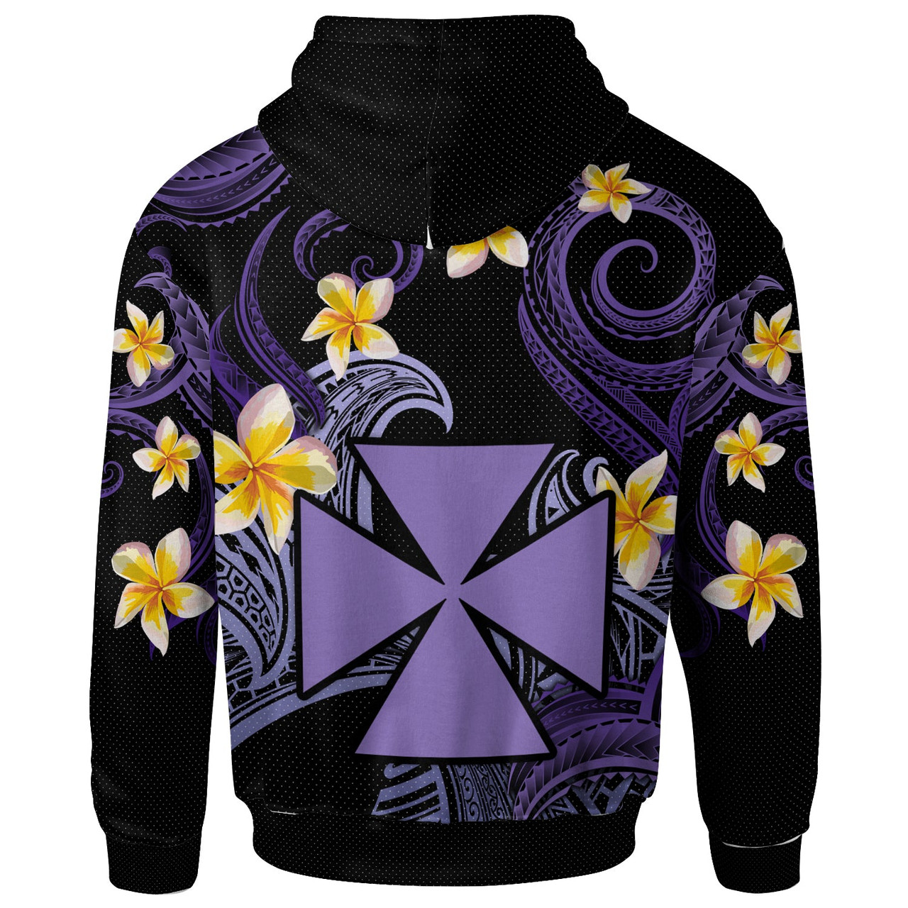 Wallis and Futuna Hoodie - Custom Personalised Polynesian Waves with Plumeria Flowers (Purple)