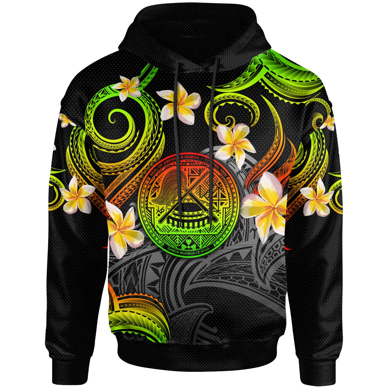 American Samoa Hoodie - Custom Personalised Polynesian Waves with Plumeria Flowers (Reggae)