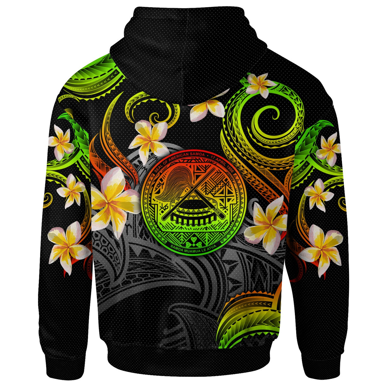 American Samoa Hoodie - Custom Personalised Polynesian Waves with Plumeria Flowers (Reggae)