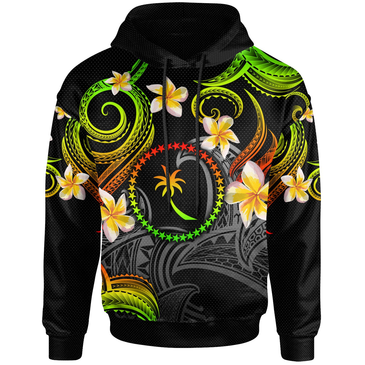 Chuuk Hoodie - Custom Personalised Polynesian Waves with Plumeria Flowers (Reggae)