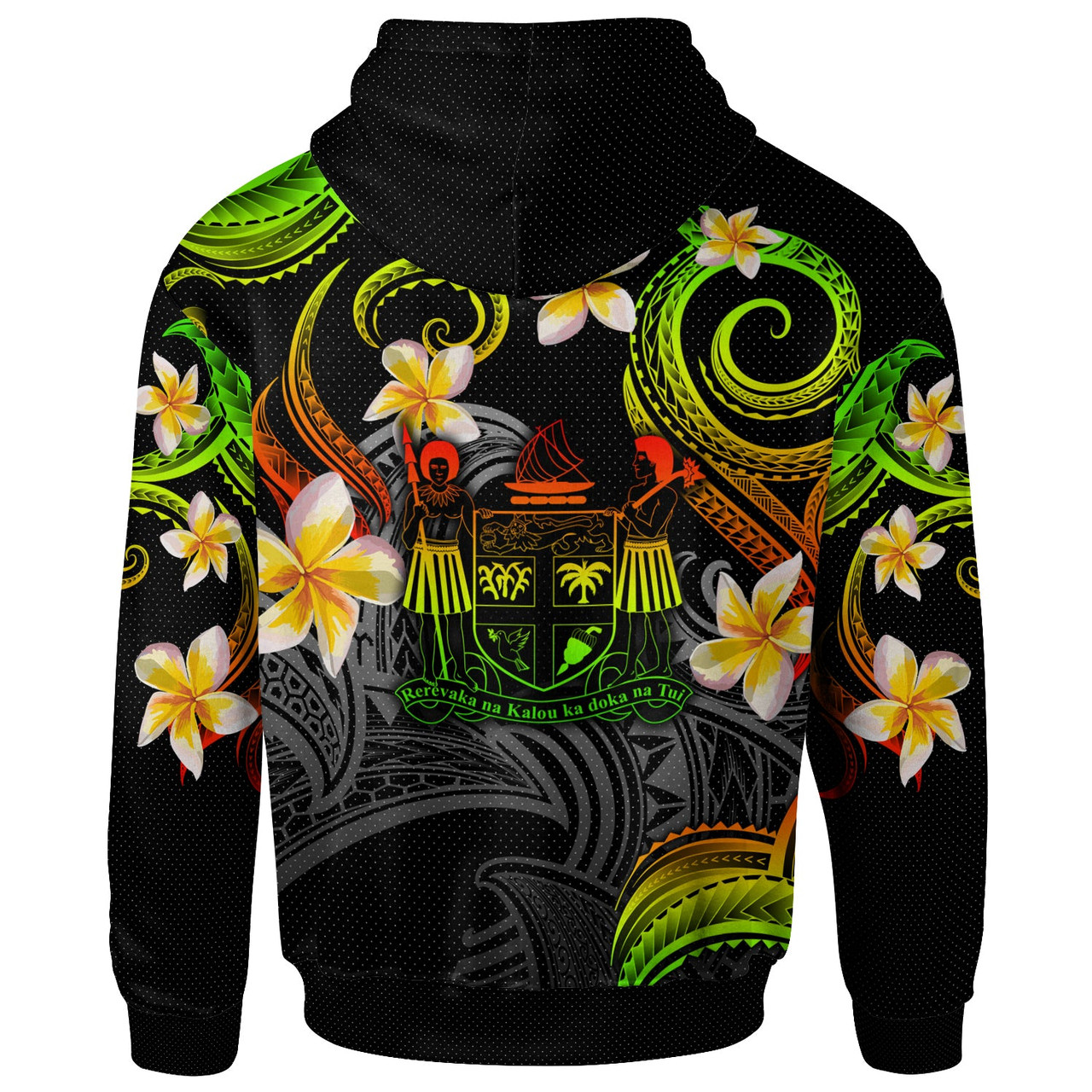Fiji Hoodie - Custom Personalised Polynesian Waves with Plumeria Flowers (Reggae)