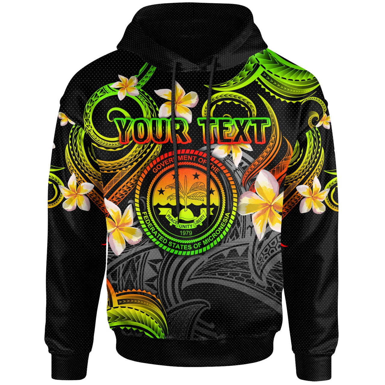 FSM Hoodie - Custom Personalised Polynesian Waves with Plumeria Flowers (Reggae)