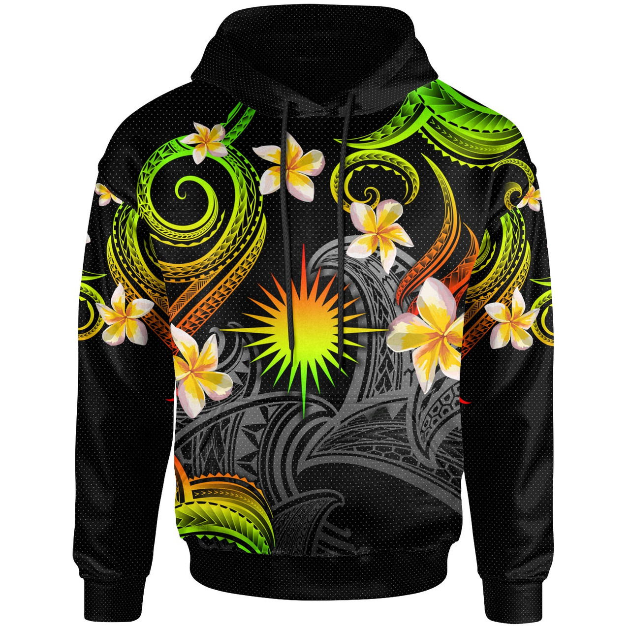 Marshall Islands Hoodie - Custom Personalised Polynesian Waves with Plumeria Flowers (Reggae)