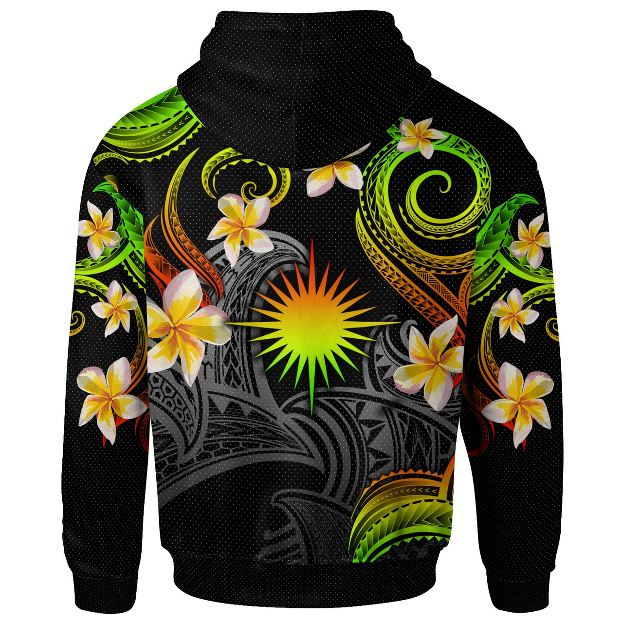 Marshall Islands Hoodie - Custom Personalised Polynesian Waves with Plumeria Flowers (Reggae)