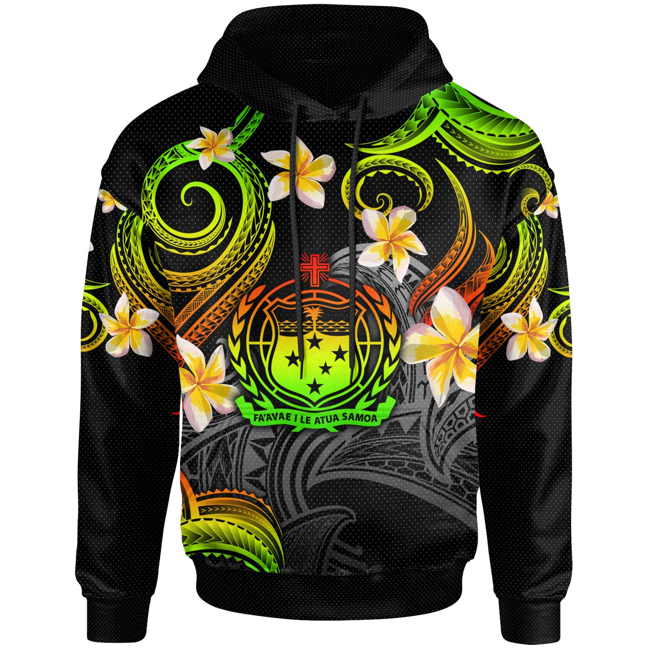 Samoa Hoodie - Custom Personalised Polynesian Waves with Plumeria Flowers (Reggae)