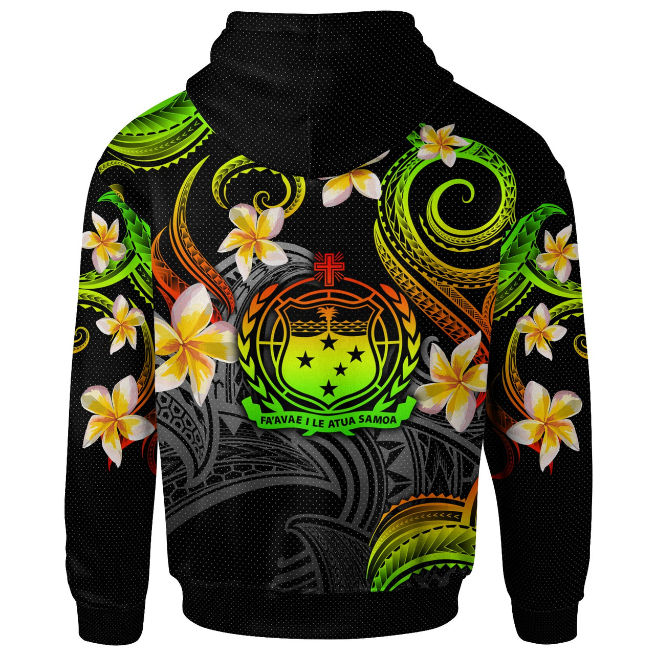 Samoa Hoodie - Custom Personalised Polynesian Waves with Plumeria Flowers (Reggae)