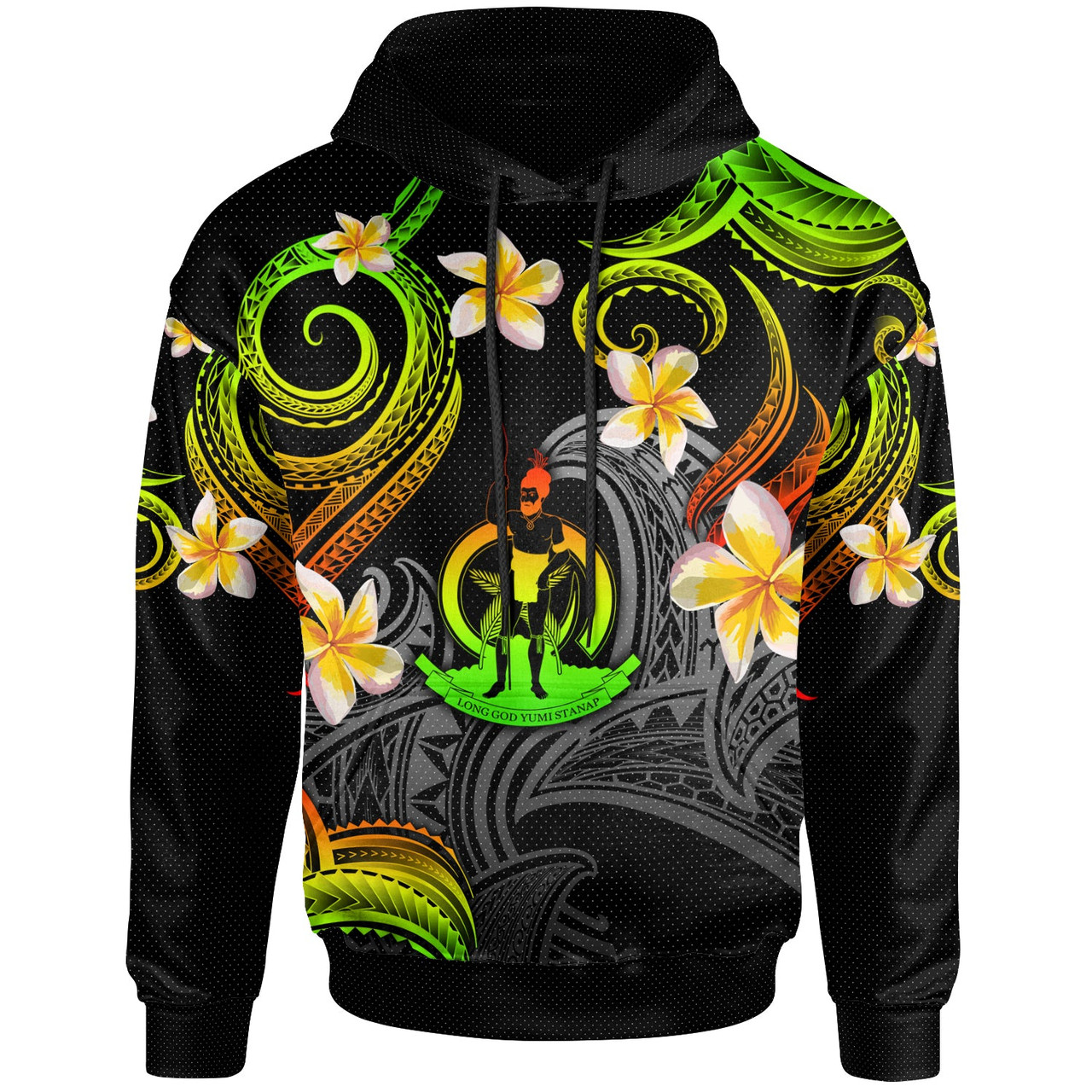 Vanuatu Hoodie - Custom Personalised Polynesian Waves with Plumeria Flowers (Reggae)